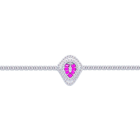 Asfour Crystal Tennis Bracelet With Turquoise Pear & Emerald Zircon In 925 Sterling Silver