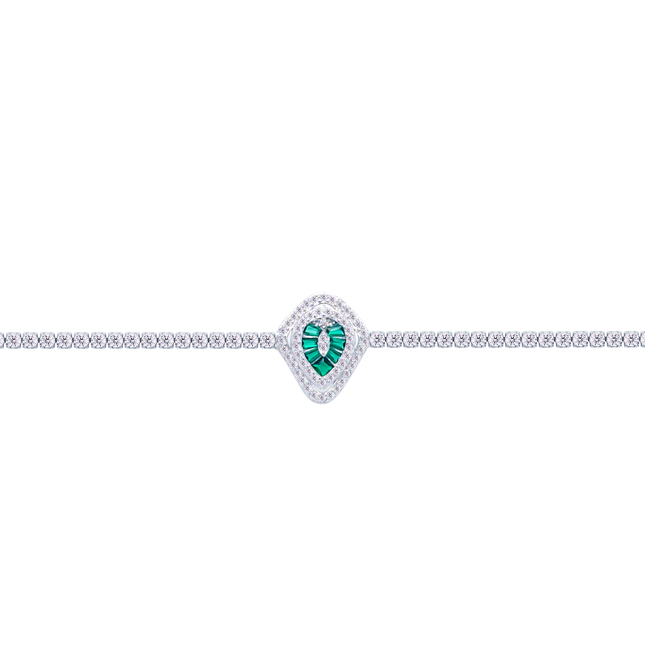 Asfour Crystal Tennis Bracelet With Turquoise Pear & Emerald Zircon In 925 Sterling Silver