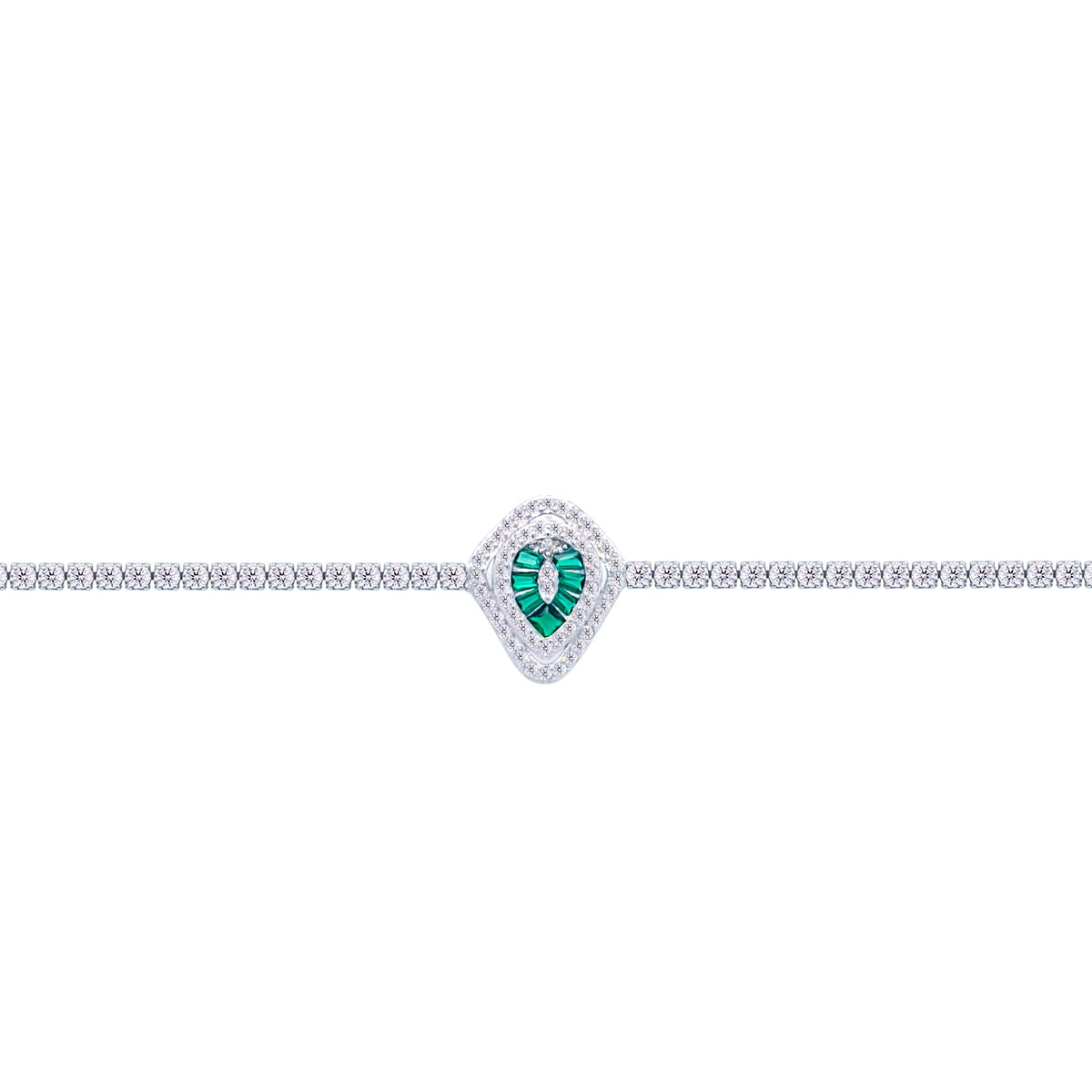 Asfour Crystal Tennis Bracelet With Turquoise Pear & Emerald Zircon In 925 Sterling Silver