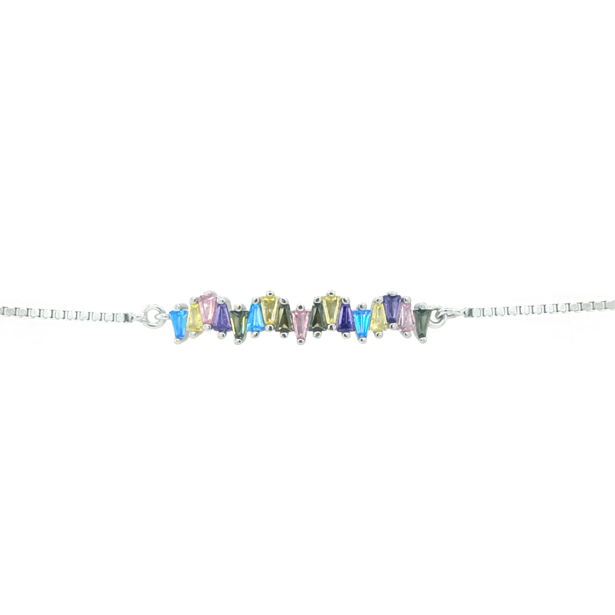 Asfour Crystal Tennis Bracelet With Turquoise Pear & Emerald Zircon In 925 Sterling Silver