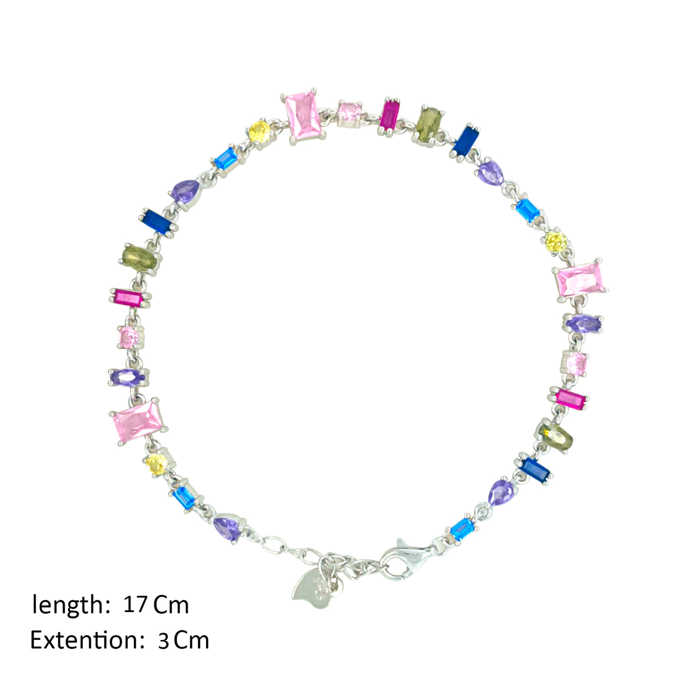 Asfour Crystal  Fashion Bracelet With Multi Color Zircon Stones In 925 Sterling Silver-BD0279-K