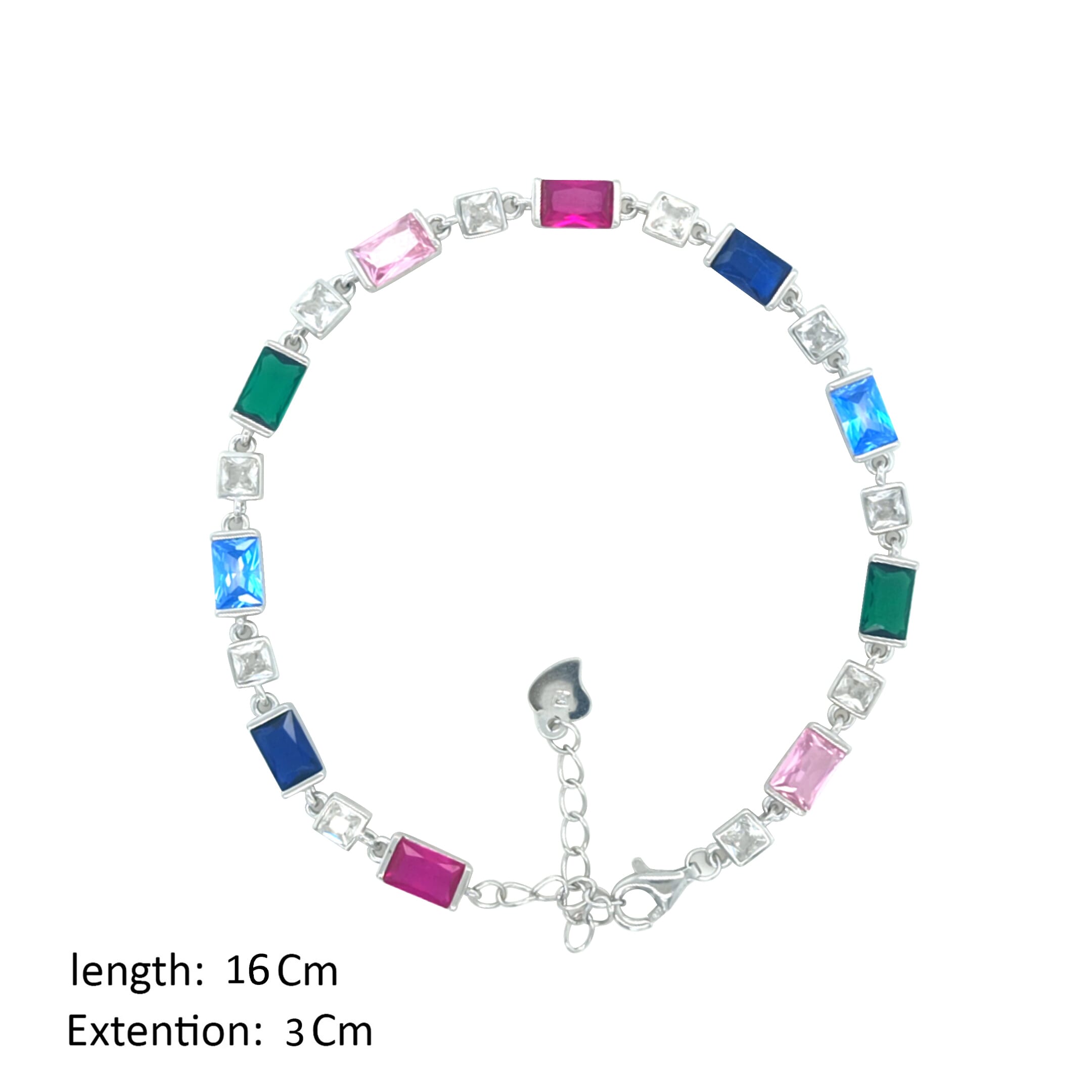 Asfour Crystal  Fashion Bracelet With Multi Color Zircon Stones In 925 Sterling Silver-BD0281-K