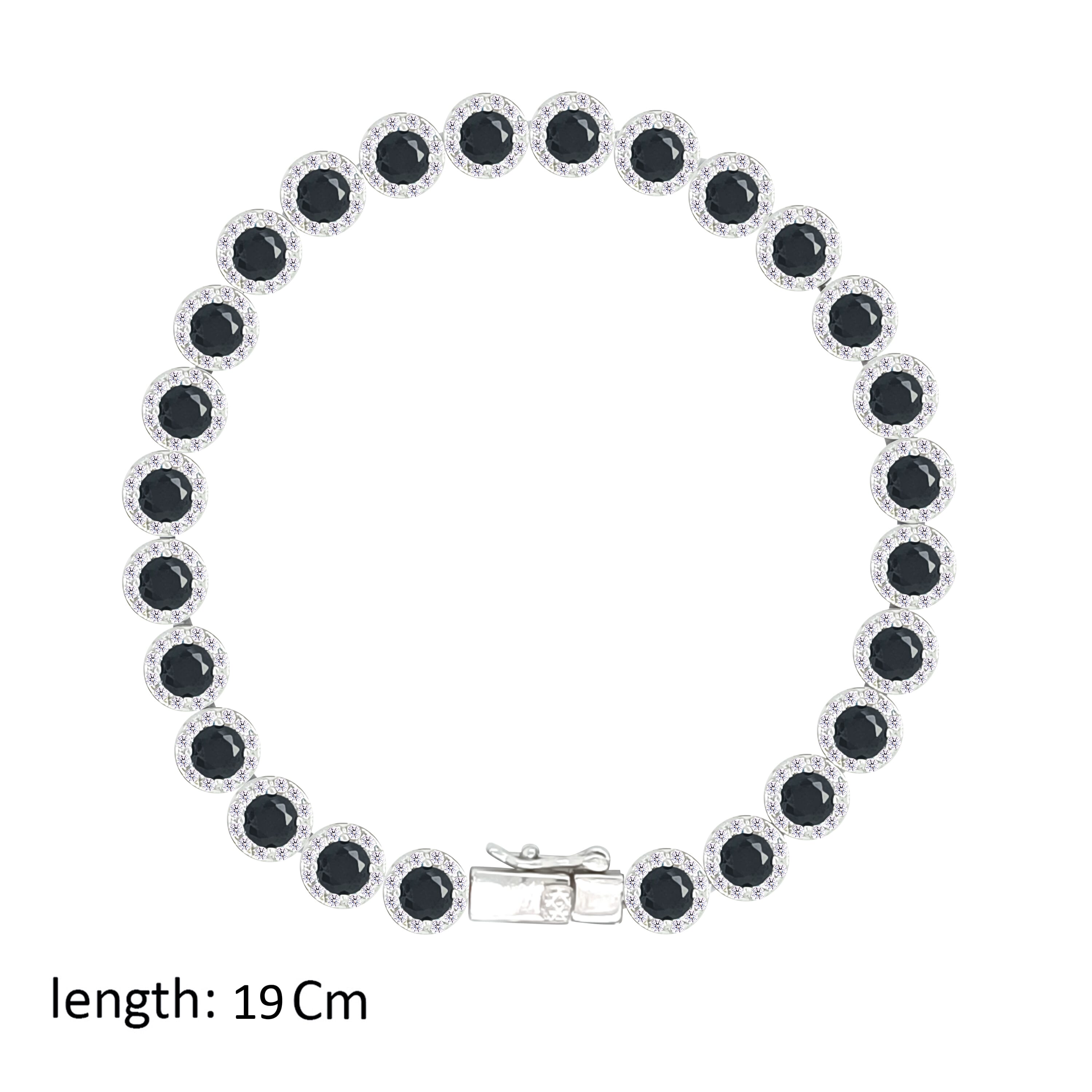 Asfour Crystal Tennis Bracelet With Black Round Stones In 925 Sterling Silver-BD0282-P
