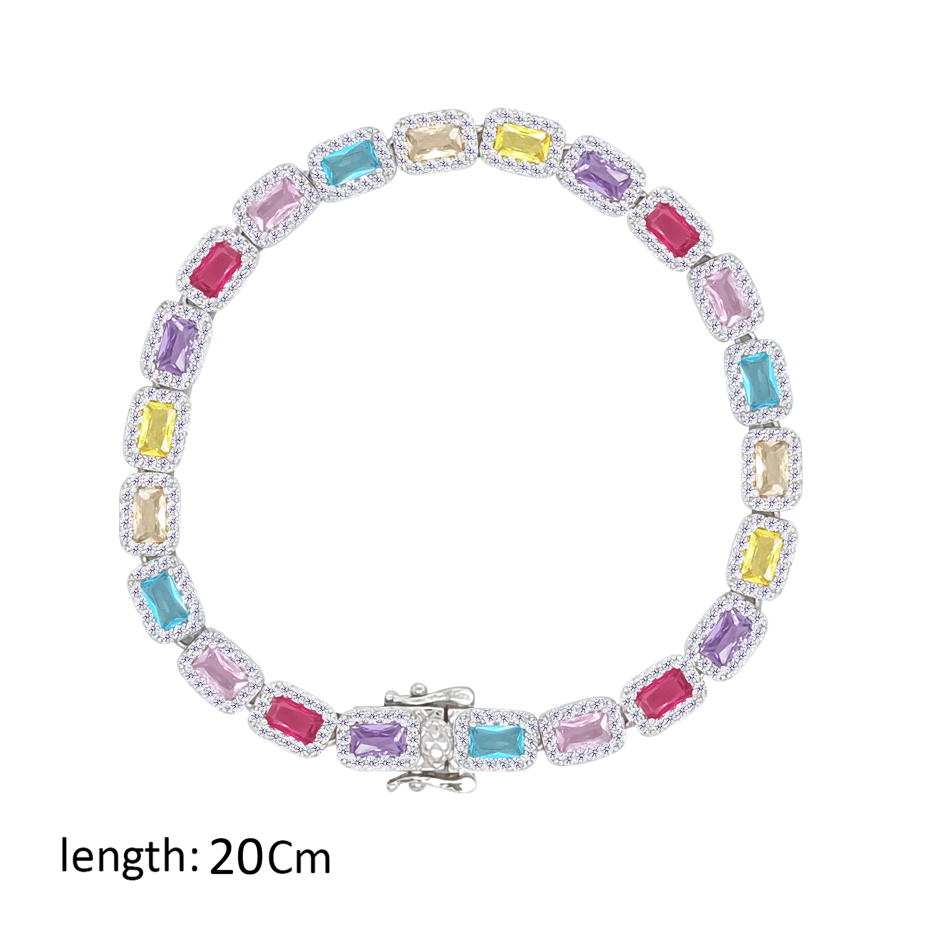 Asfour Crystal Tennis Bracelet With Multi Color Emerald Design In 925 Sterling Silver-BD0283-K