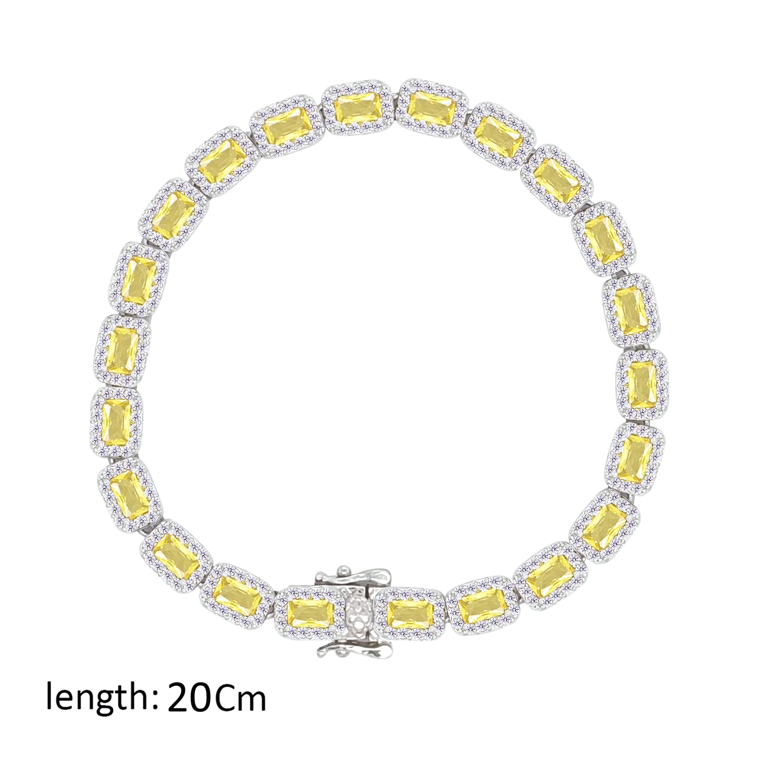 Asfour Crystal Tennis Bracelet With Yellow Emerald Design In 925 Sterling Silver-BD0283-Y