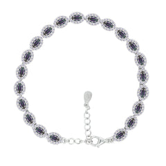 Asfour Crystal Tennis Bracelet With Turquoise Pear & Emerald Zircon In 925 Sterling Silver