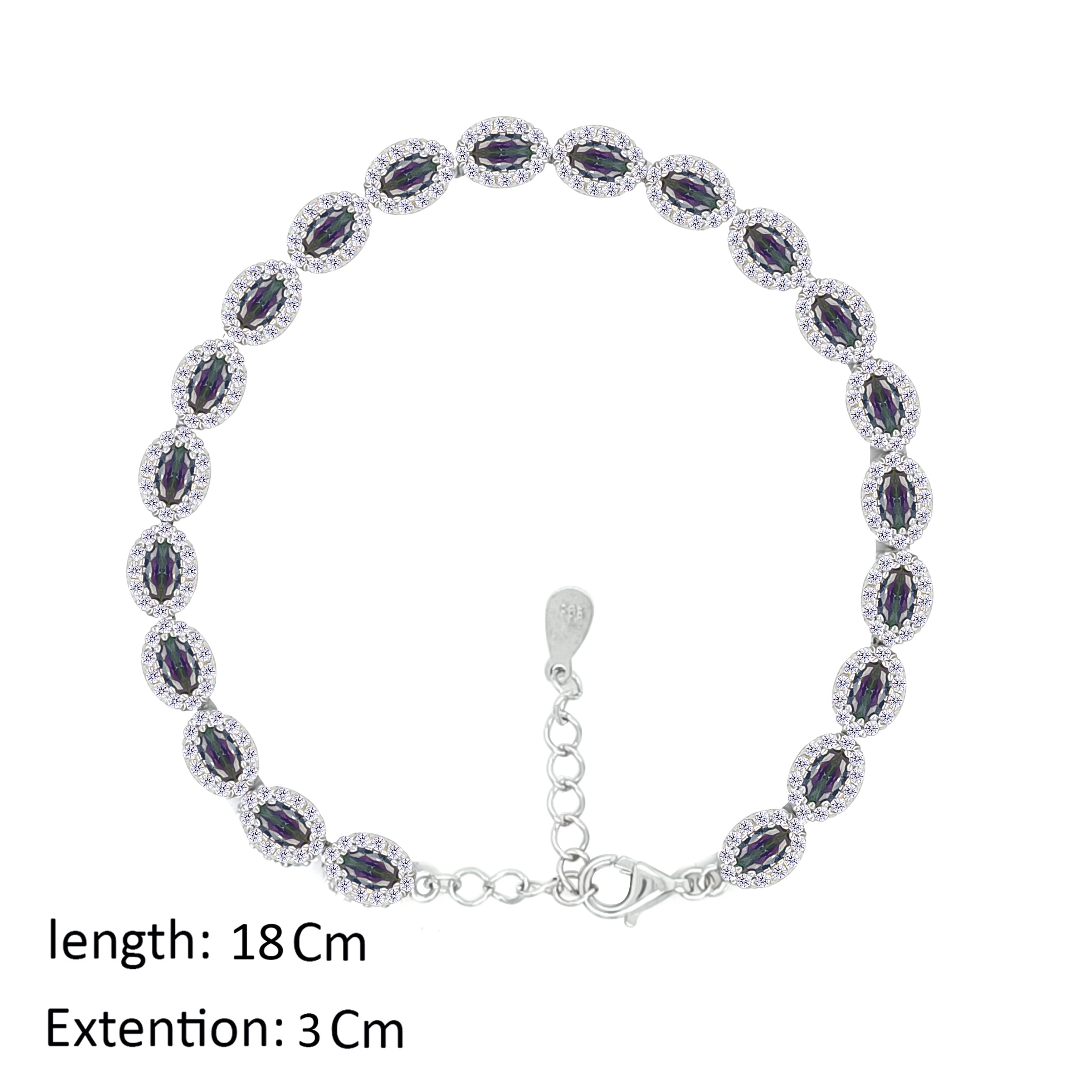 Asfour Crystal Tennis Bracelet With Multi Color Oval Design In 925 Sterling Silver-BD0286-WAP