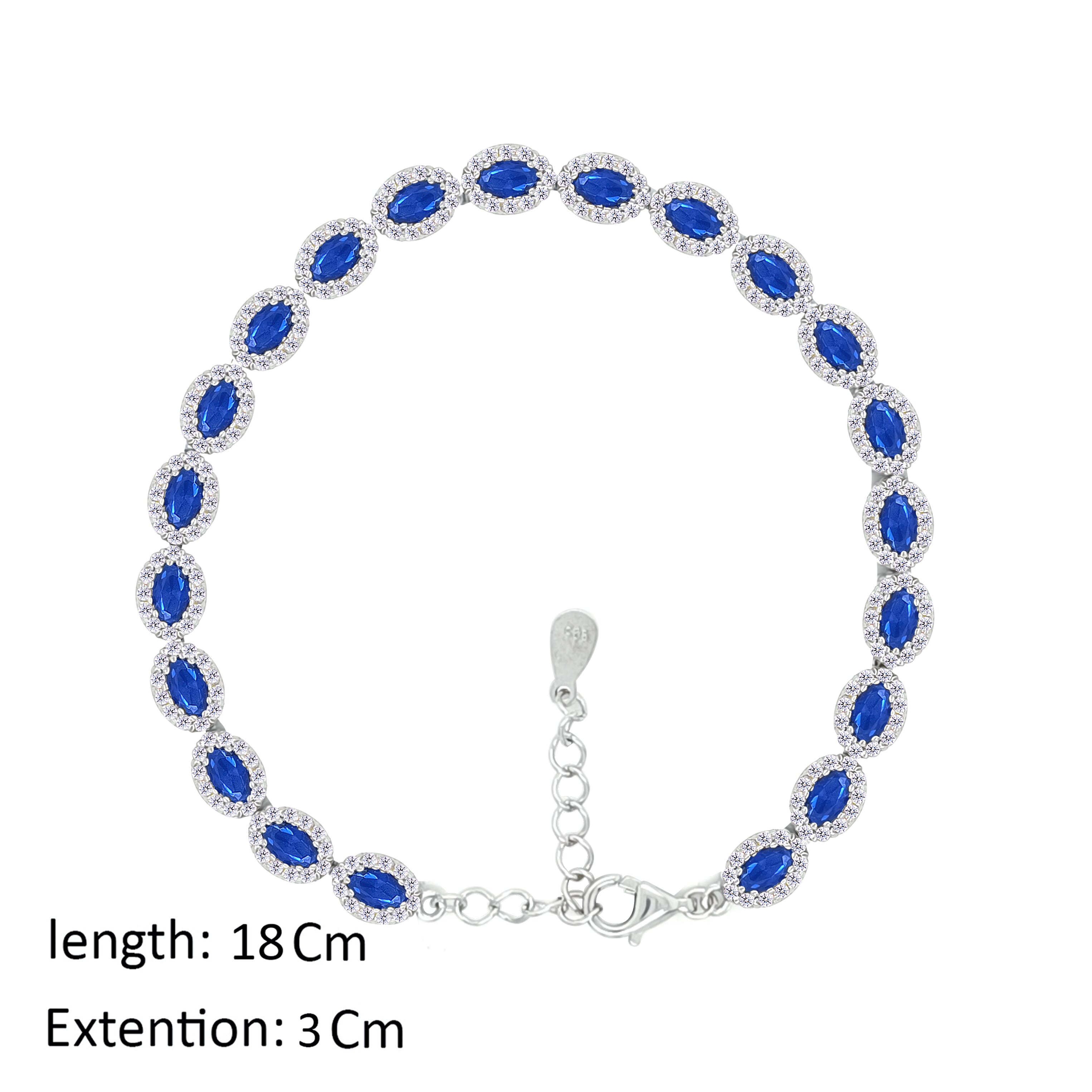 Asfour Crystal Tennis Bracelet With Blue Oval Design In 925 Sterling Silver-BD0286-WB