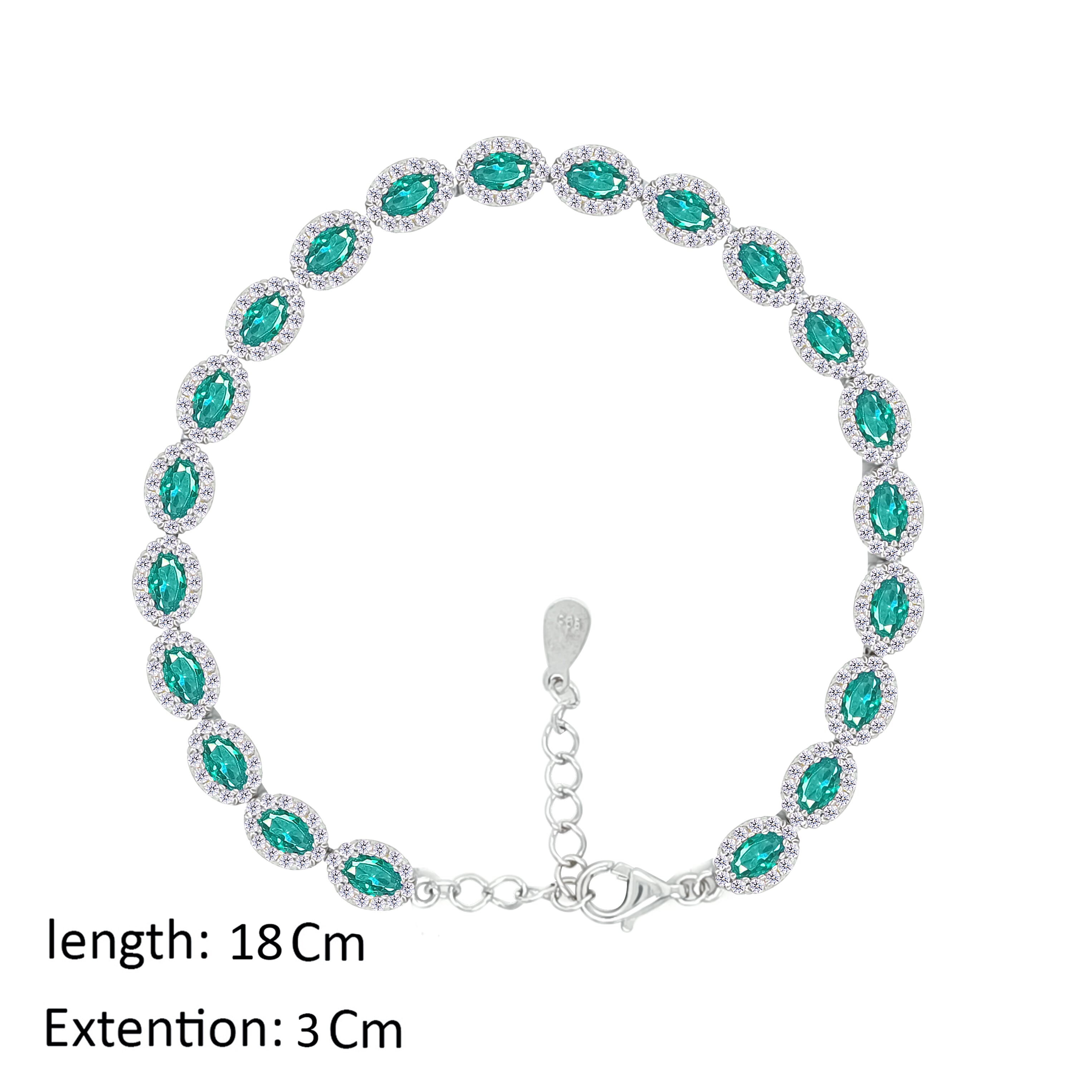 Asfour Crystal Tennis Bracelet With Emerald Oval Design In 925 Sterling Silver-BD0286-WG