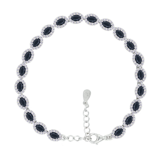 Asfour Crystal Tennis Bracelet With Turquoise Pear & Emerald Zircon In 925 Sterling Silver