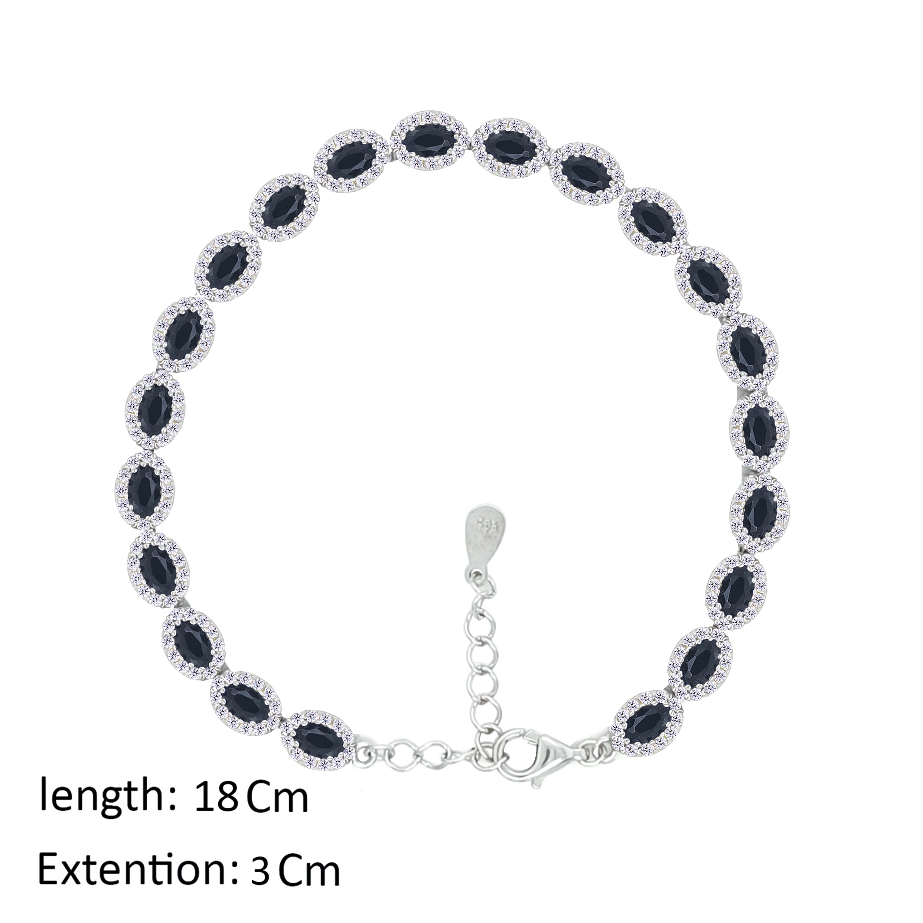 Asfour Crystal Tennis Bracelet With Black Oval Design In 925 Sterling Silver-BD0286-WP