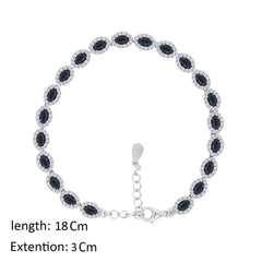 Asfour Crystal Tennis Bracelet With Black Oval Design In 925 Sterling Silver-BD0286-WP