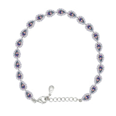 Asfour Crystal Tennis Bracelet With Turquoise Pear & Emerald Zircon In 925 Sterling Silver