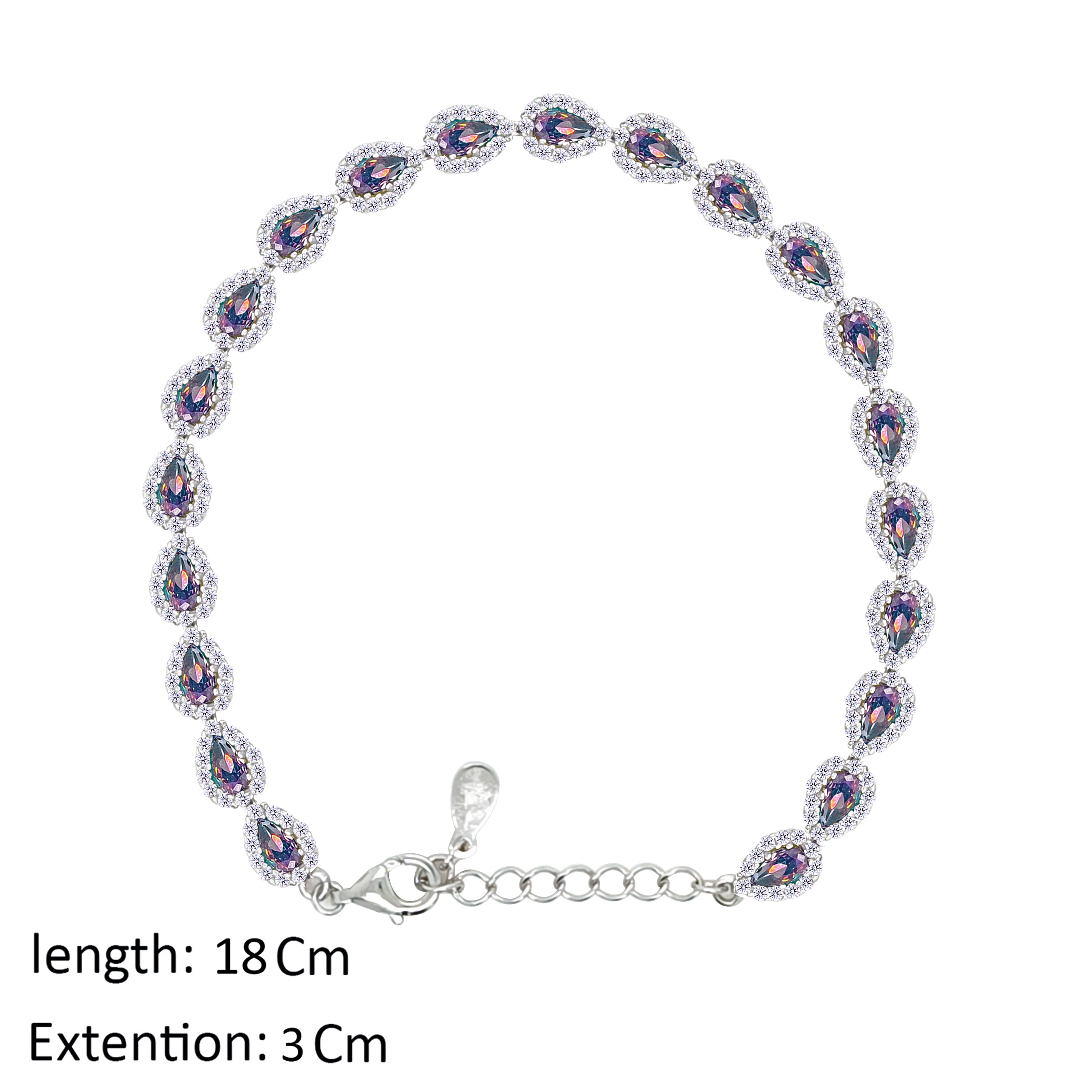 Asfour Crystal Tennis Bracelet With Multi Color Pear Design In 925 Sterling Silver-BD0287-WAP