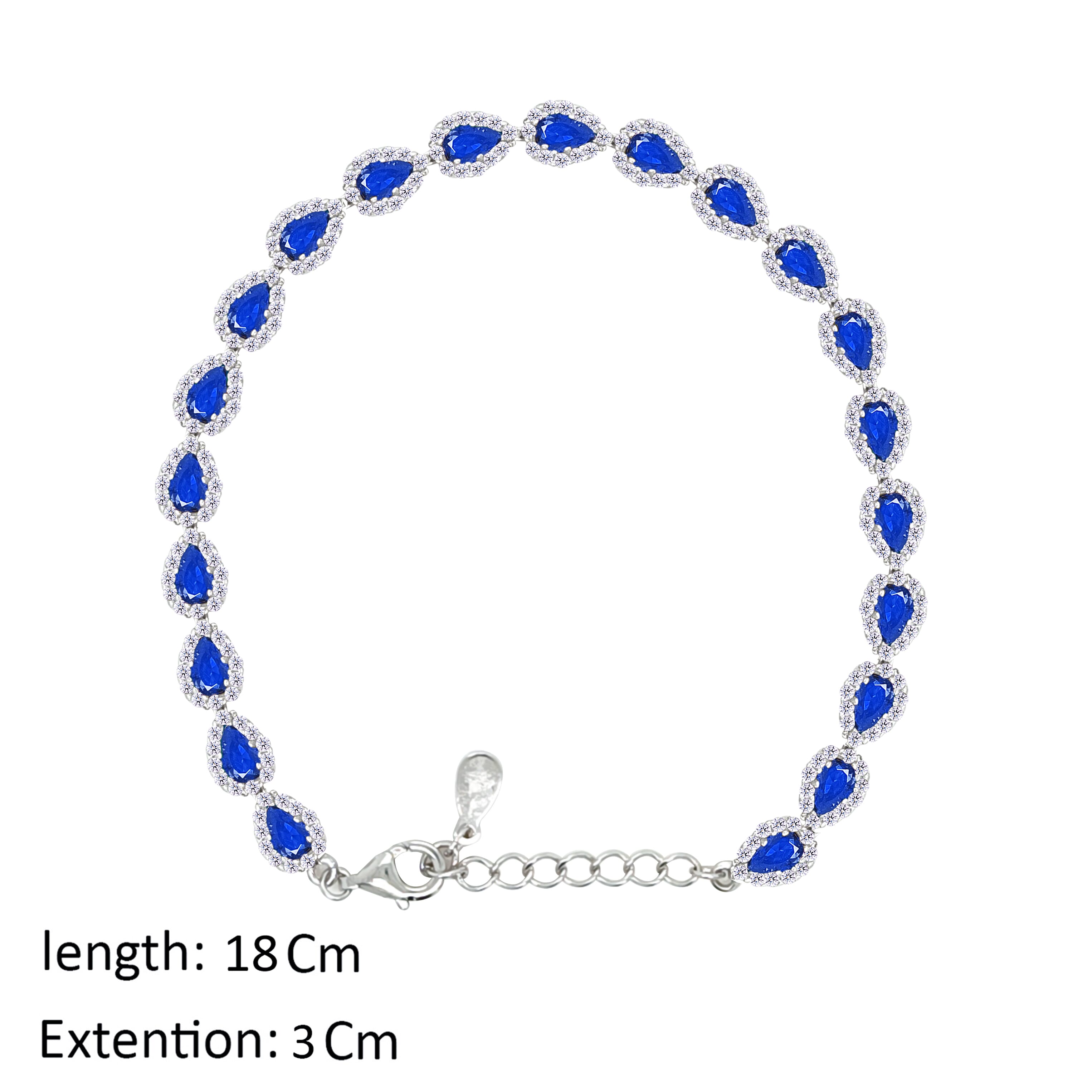 Asfour Crystal Tennis Bracelet With Blue Pear Design In 925 Sterling Silver-BD0287-WB