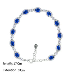 Asfour Crystal Tennis Bracelet With Blue Oval Design In 925 Sterling Silver-BD0288-B