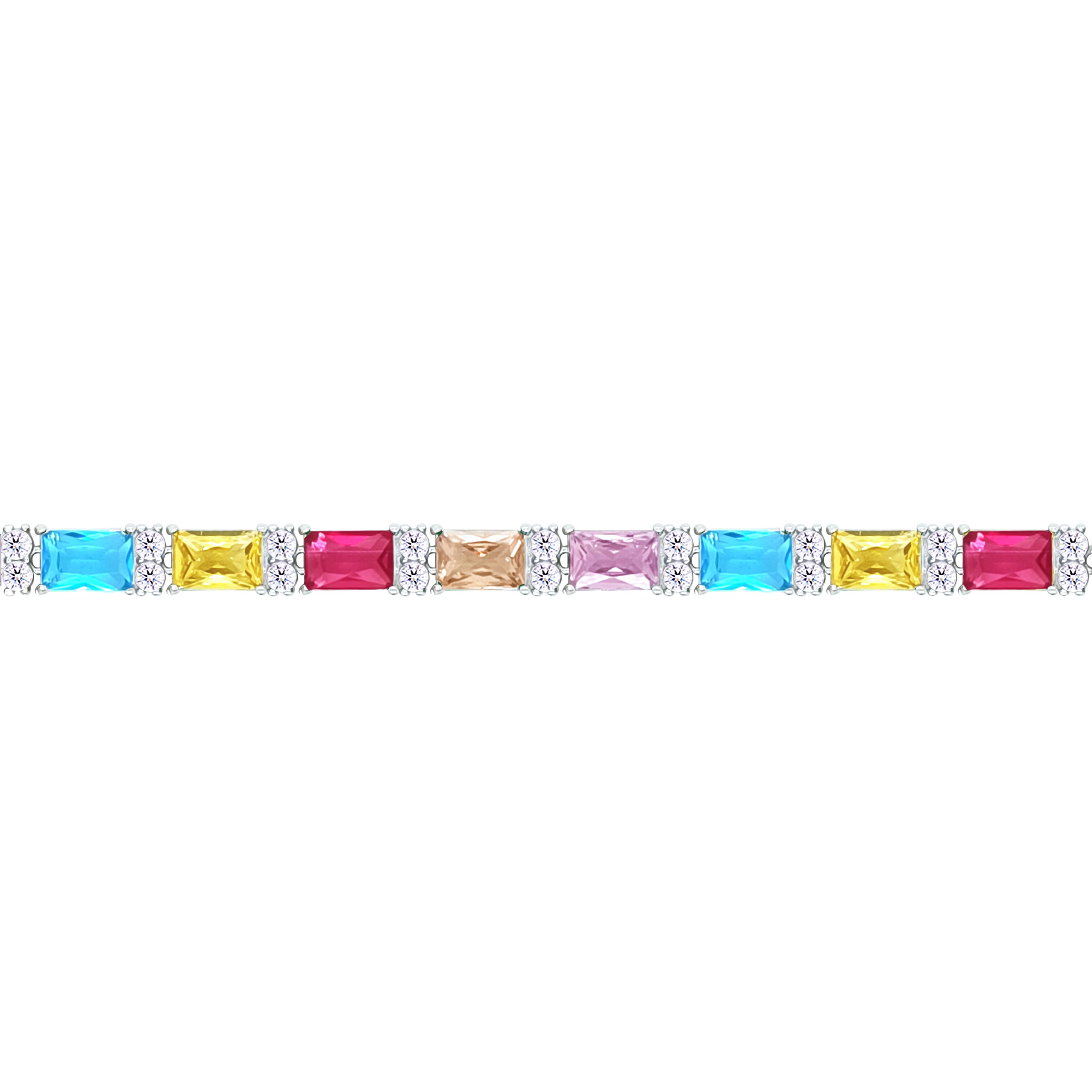 Asfour Crystal Tennis Bracelet With Turquoise Pear & Emerald Zircon In 925 Sterling Silver