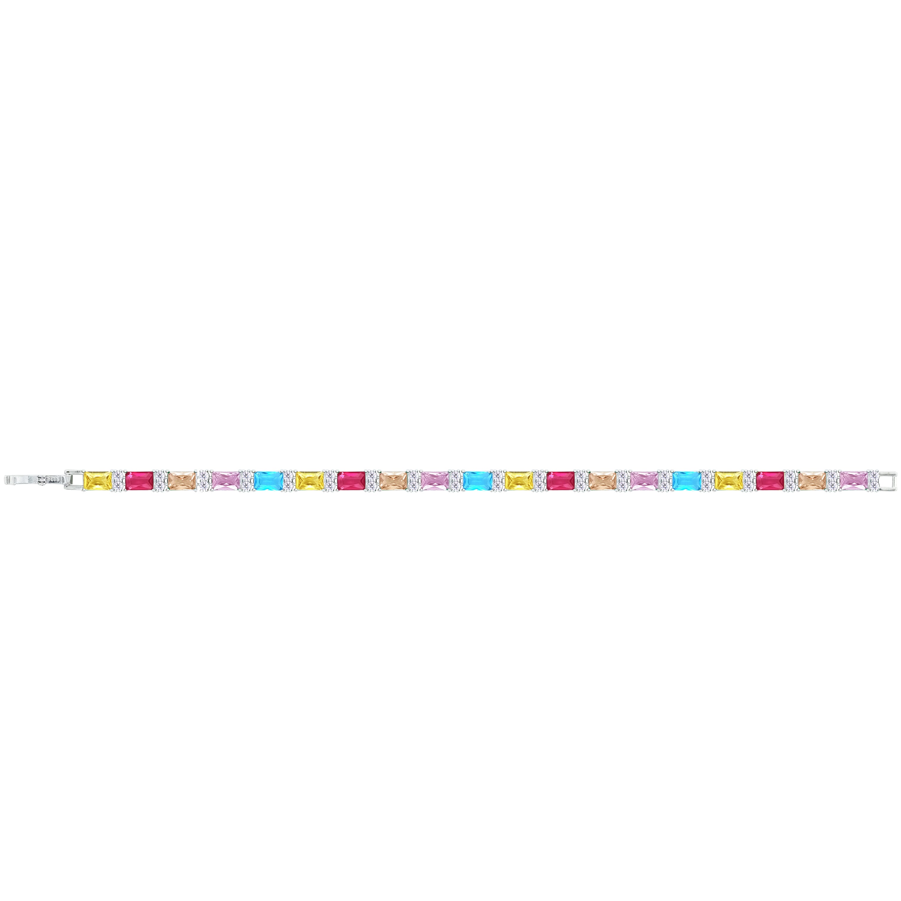 Asfour Crystal Tennis Bracelet With Multi Color Emerald Design In 925 Sterling Silver-BD0289-K