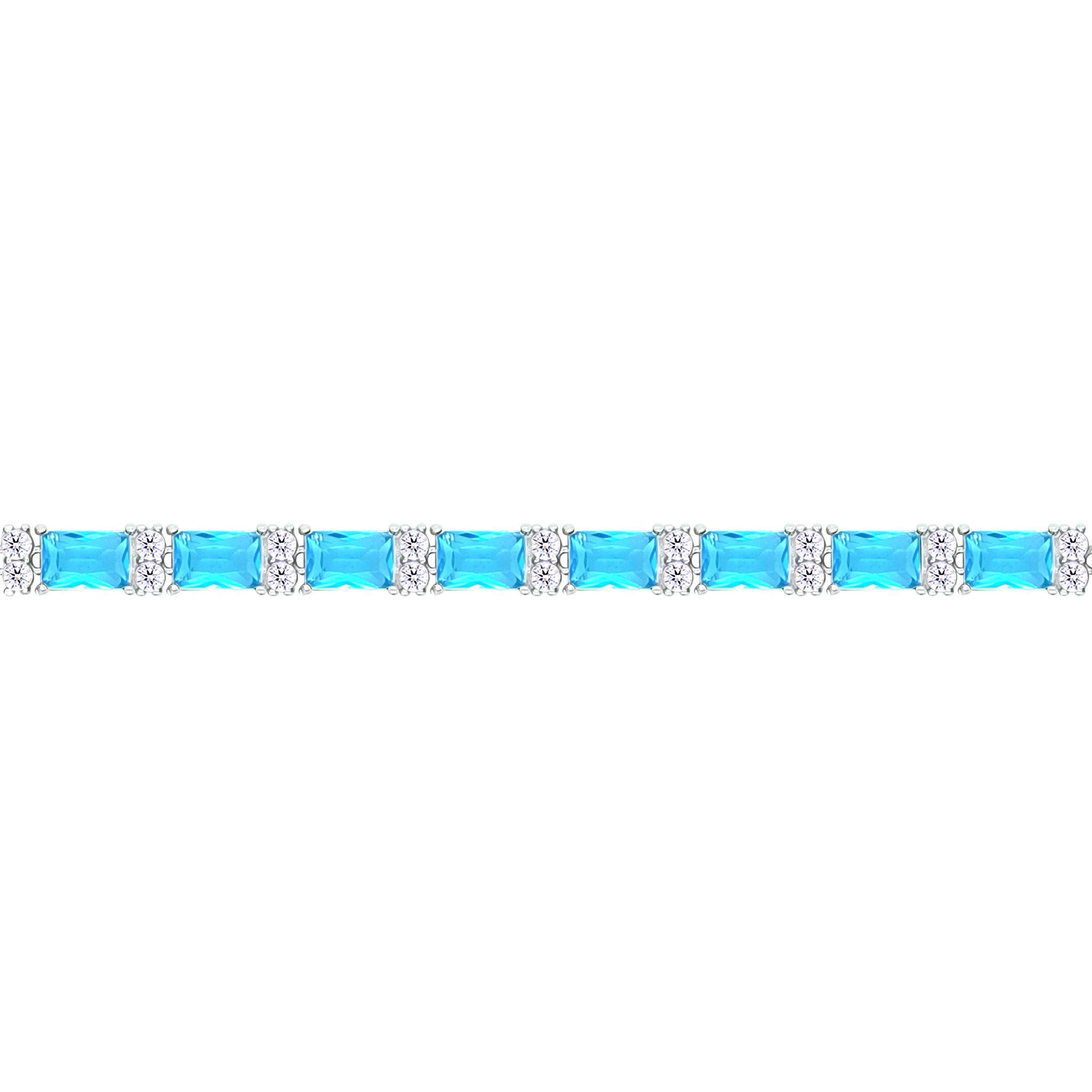 Asfour Crystal Tennis Bracelet With Turquoise Pear & Emerald Zircon In 925 Sterling Silver