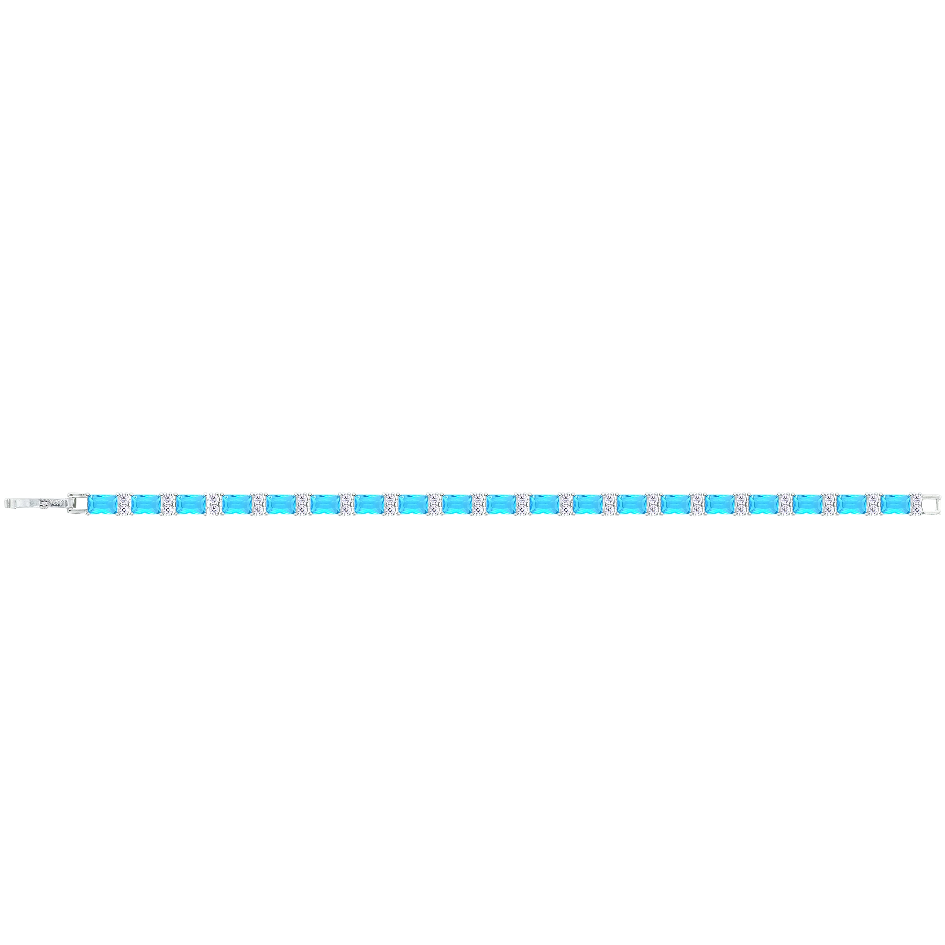 Asfour Crystal Tennis Bracelet With Aquamarine Emerald Design In 925 Sterling Silver-BD0289-M