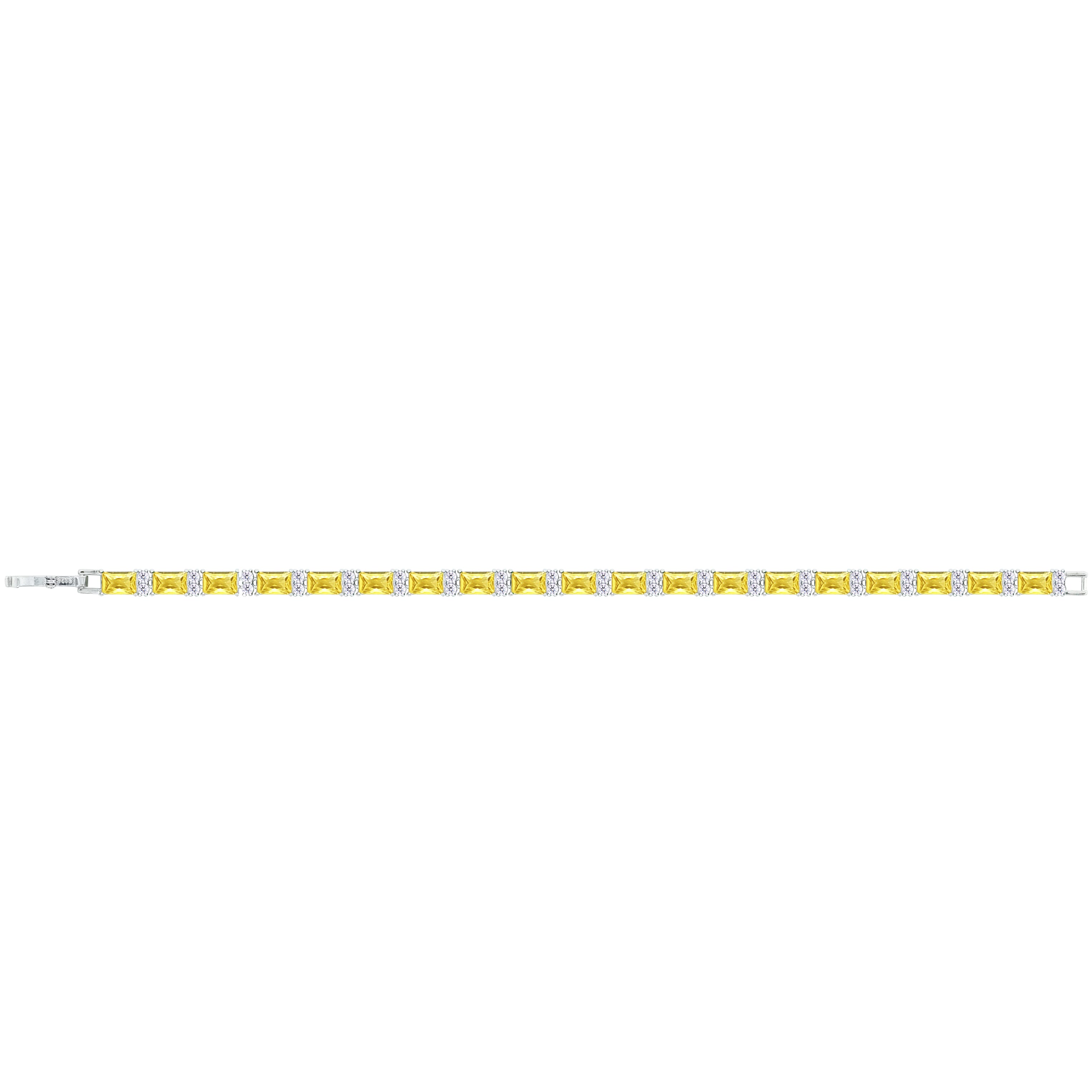 Asfour Crystal Tennis Bracelet With Yellow Emerald Design In 925 Sterling Silver-BD0289-Y
