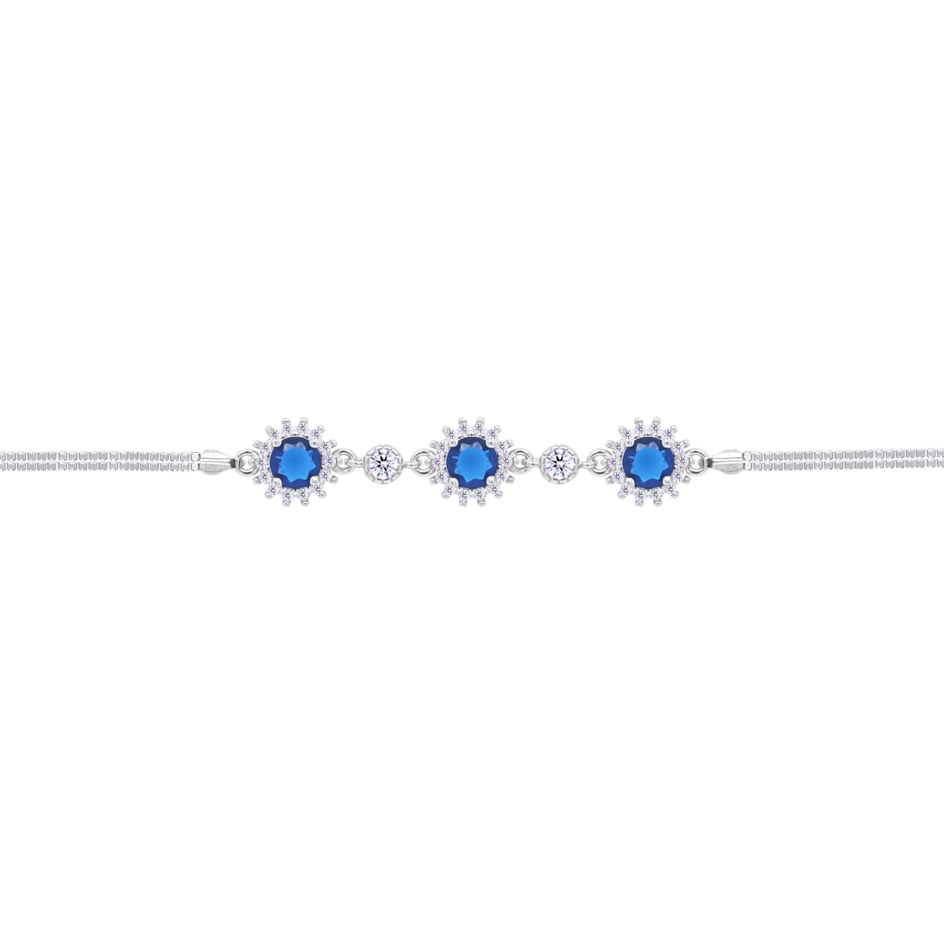 Asfour Crystal Box Chain Bracelet With Blue Round Design In 925 Sterling Silver-BD0290-B