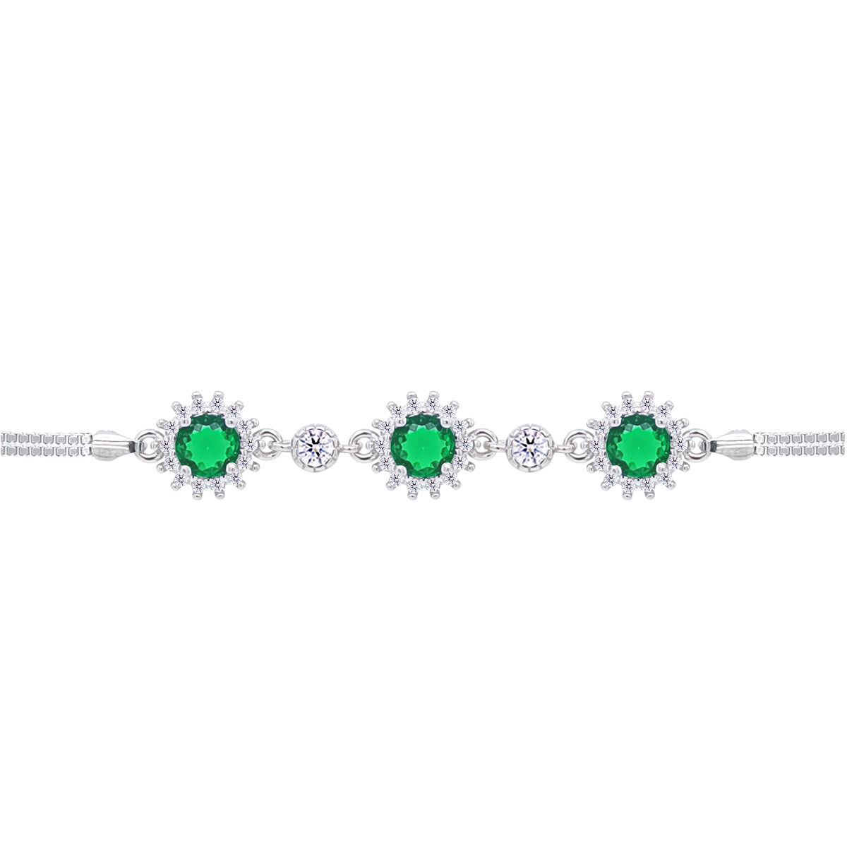 Asfour Crystal Tennis Bracelet With Turquoise Pear & Emerald Zircon In 925 Sterling Silver