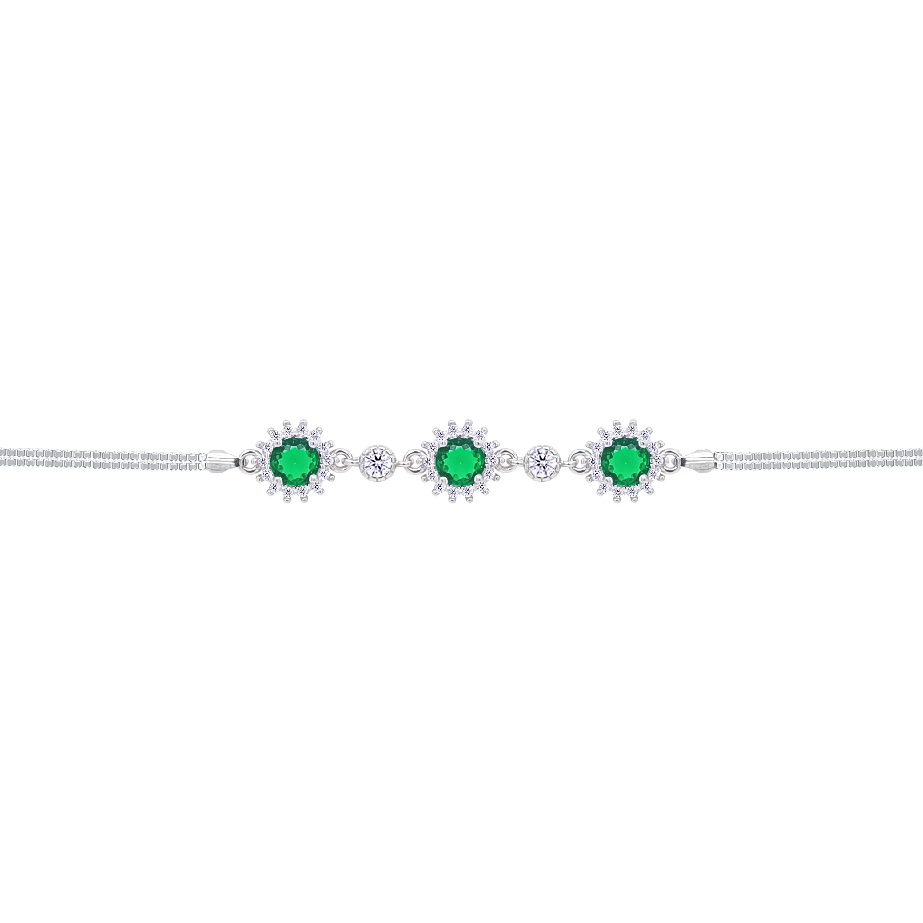 Asfour Crystal Box Chain Bracelet With Emerald Round Design In 925 Sterling Silver-BD0290-G