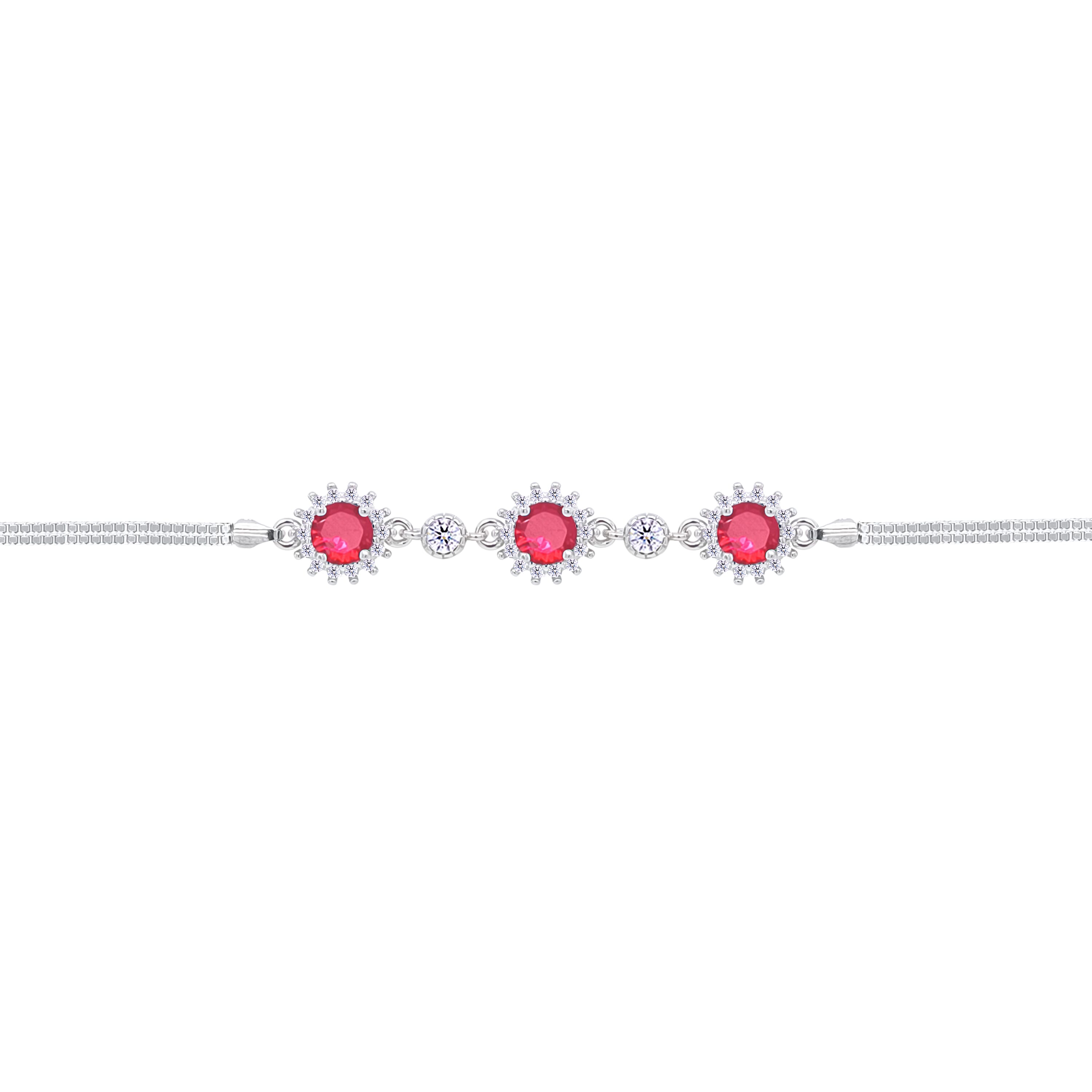 Asfour Crystal Box Chain Bracelet With Ruby Round Design In 925 Sterling Silver-BD0290-R
