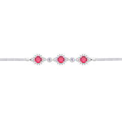 Asfour Crystal Box Chain Bracelet With Ruby Round Design In 925 Sterling Silver-BD0290-R