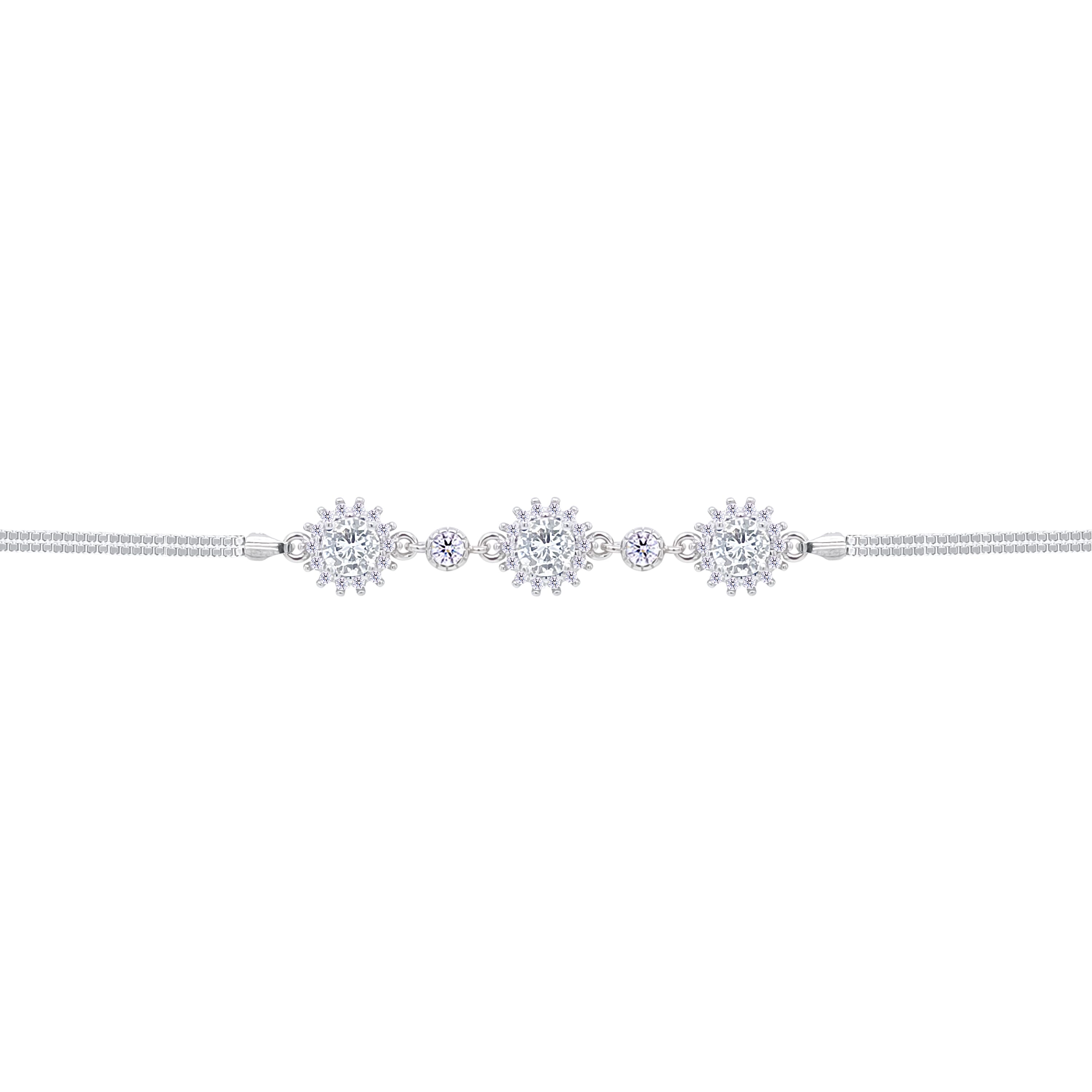 Asfour Crystal Box Chain Bracelet With Decorative Round Design In 925 Sterling Silver-BD0290