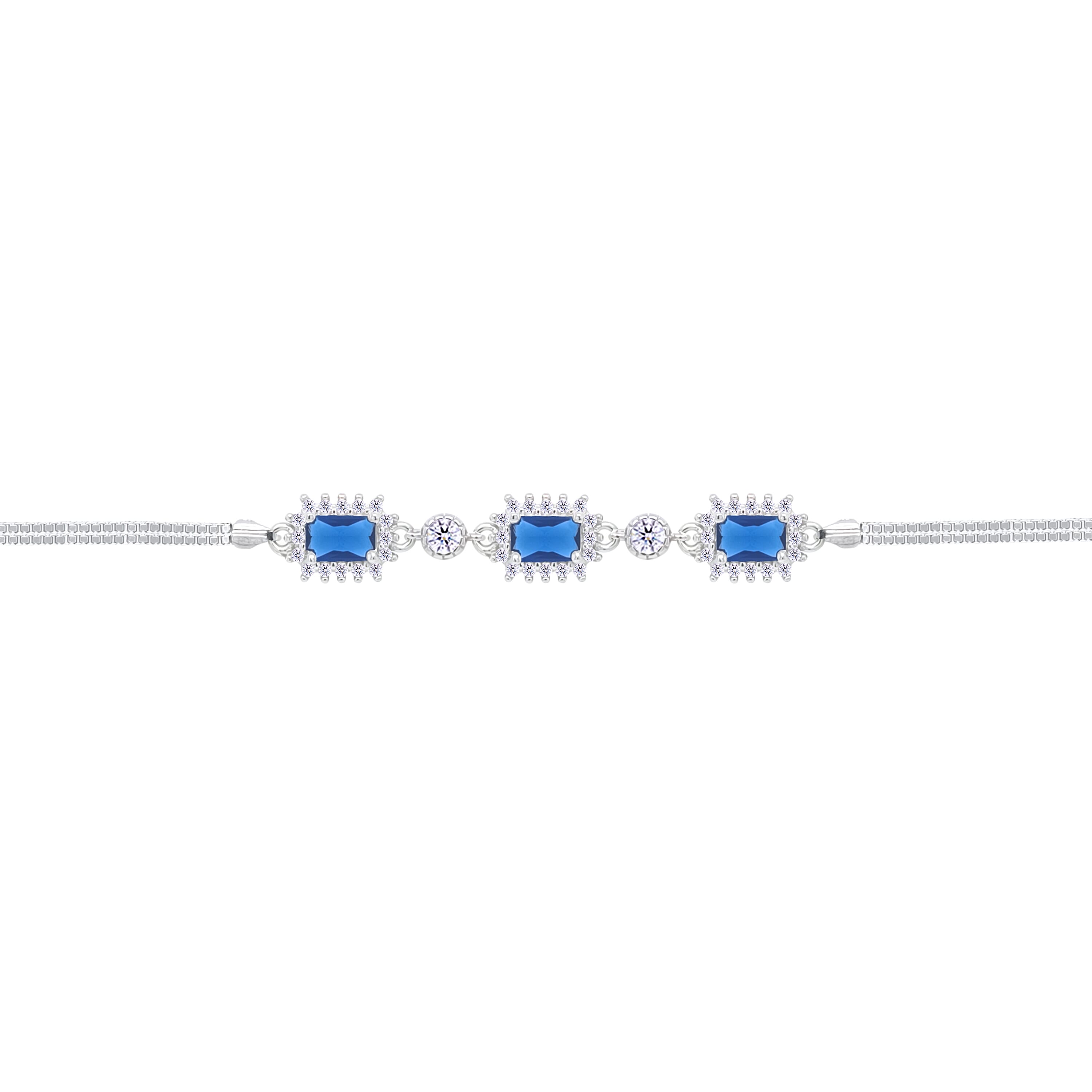 Asfour Crystal Box Chain Bracelet With Blue Emerald Design In 925 Sterling Silver-BD0291-B