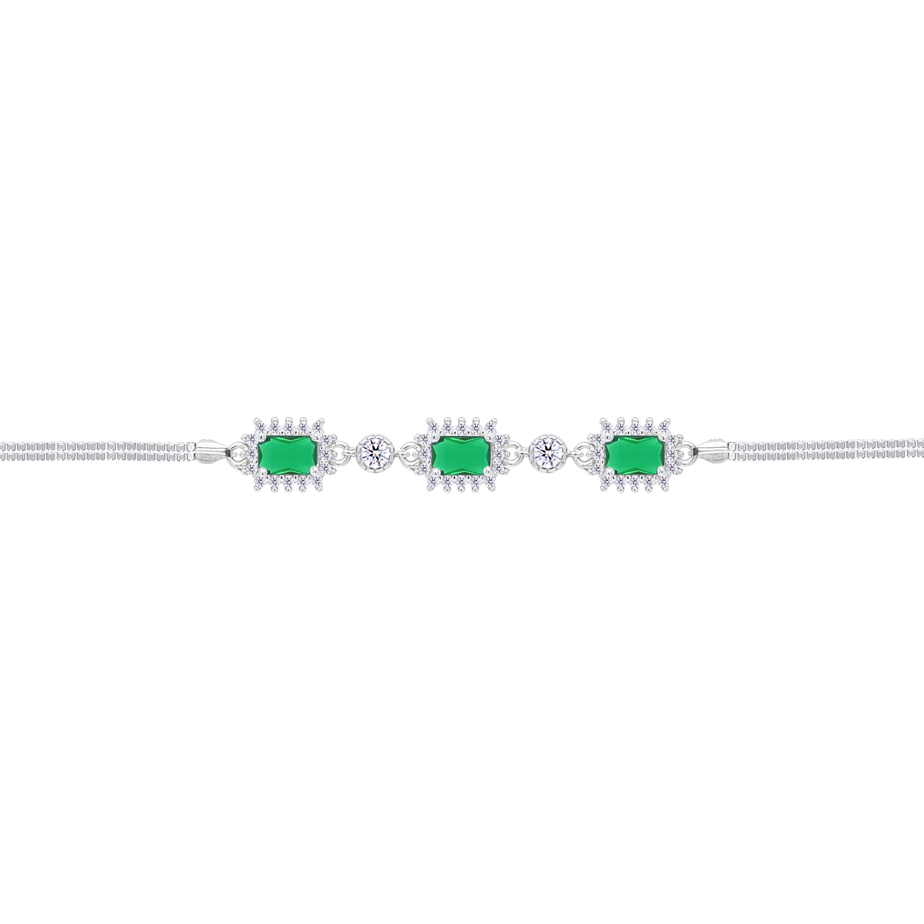 Asfour Crystal Box Chain Bracelet With Emerald Zircon In 925 Sterling Silver-BD0291-G