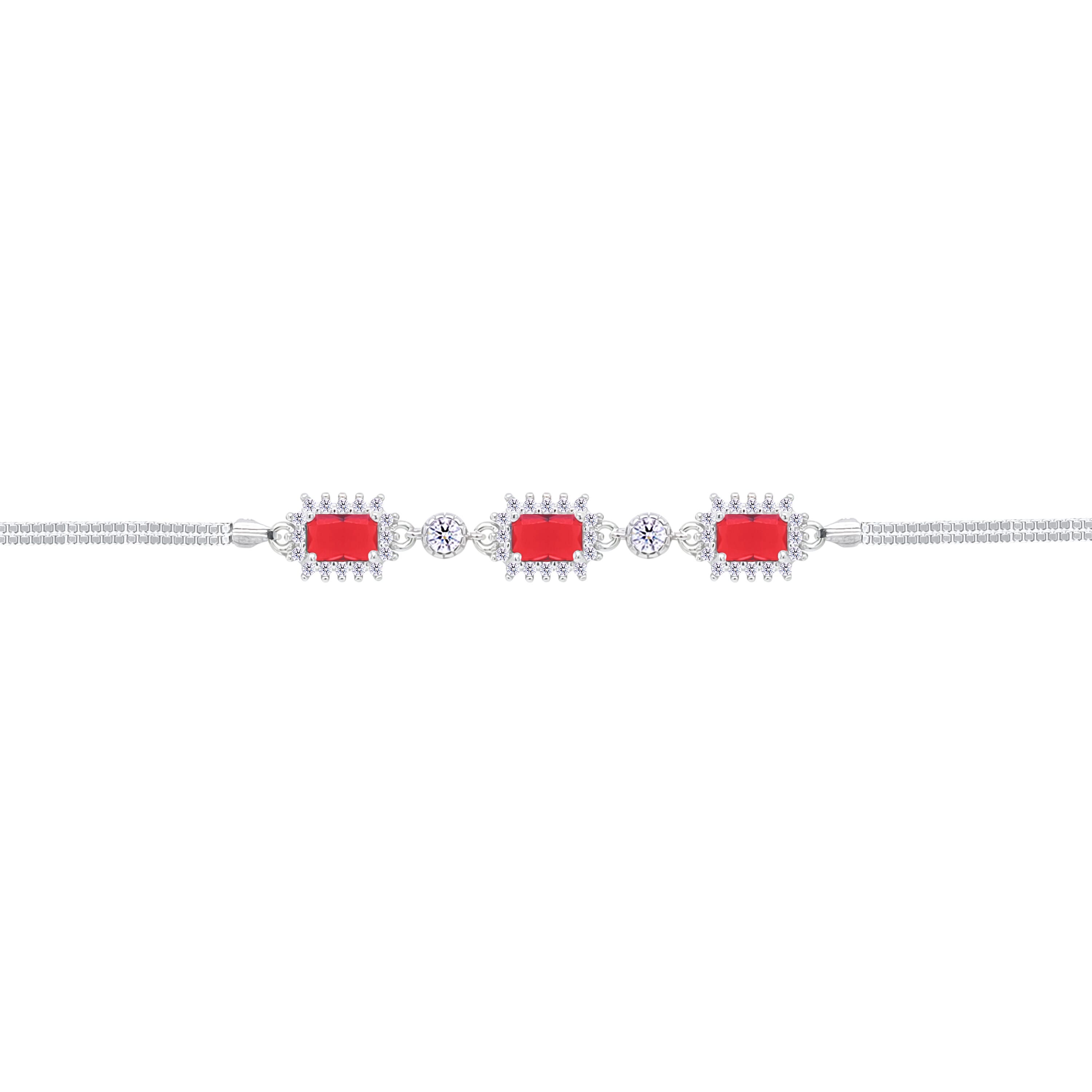Asfour Crystal Box Chain Bracelet With Ruby Emerald Design In 925 Sterling Silver-BD0291-R