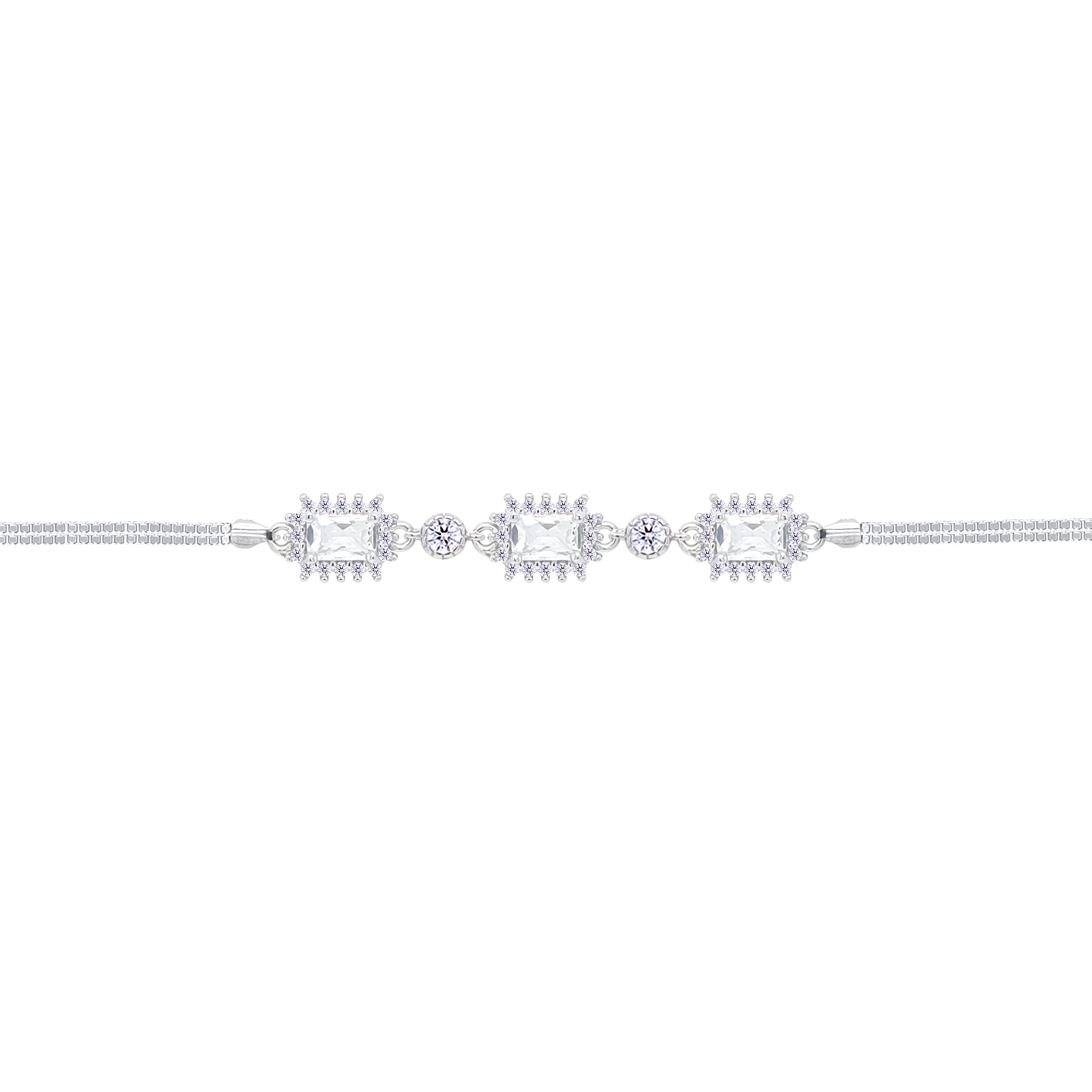 Asfour Crystal Box Chain Bracelet With Emerald Design In 925 Sterling Silver-BD0291