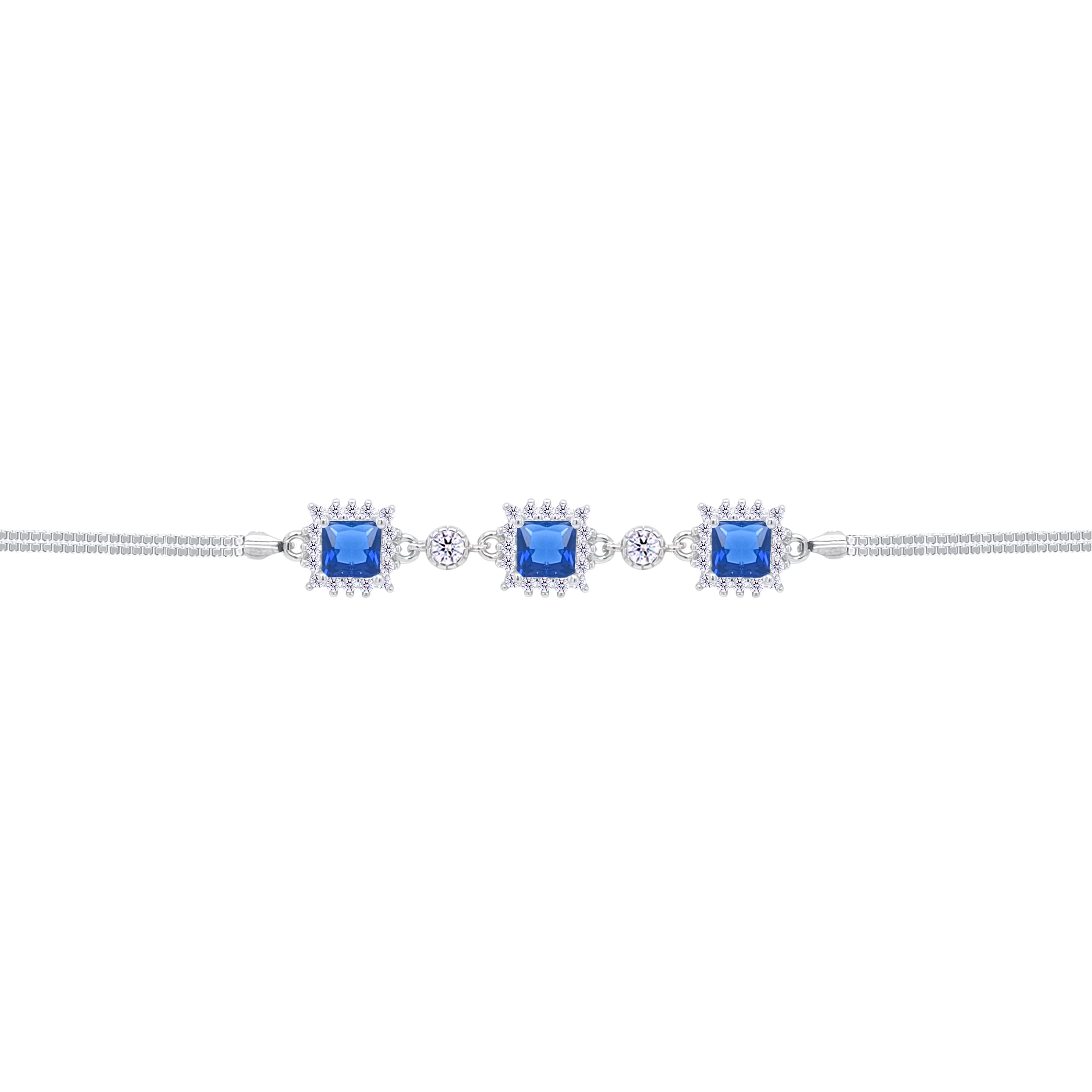 Asfour Crystal Box Chain Bracelet With Blue Square Stones In 925 Sterling Silver-BD0292-B