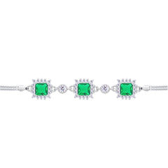 Asfour Crystal Tennis Bracelet With Turquoise Pear & Emerald Zircon In 925 Sterling Silver