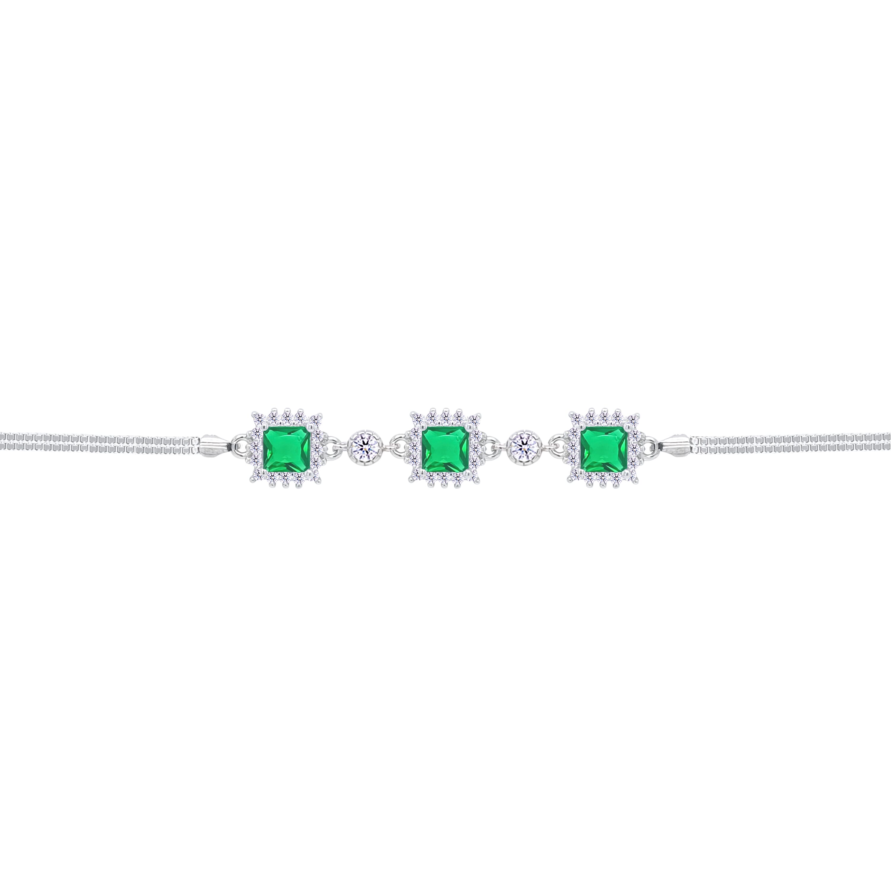 Asfour Crystal Box Chain Bracelet With Emerald Square Stones In 925 Sterling Silver-BD0292-G