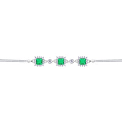 Asfour Crystal Box Chain Bracelet With Emerald Square Stones In 925 Sterling Silver-BD0292-G