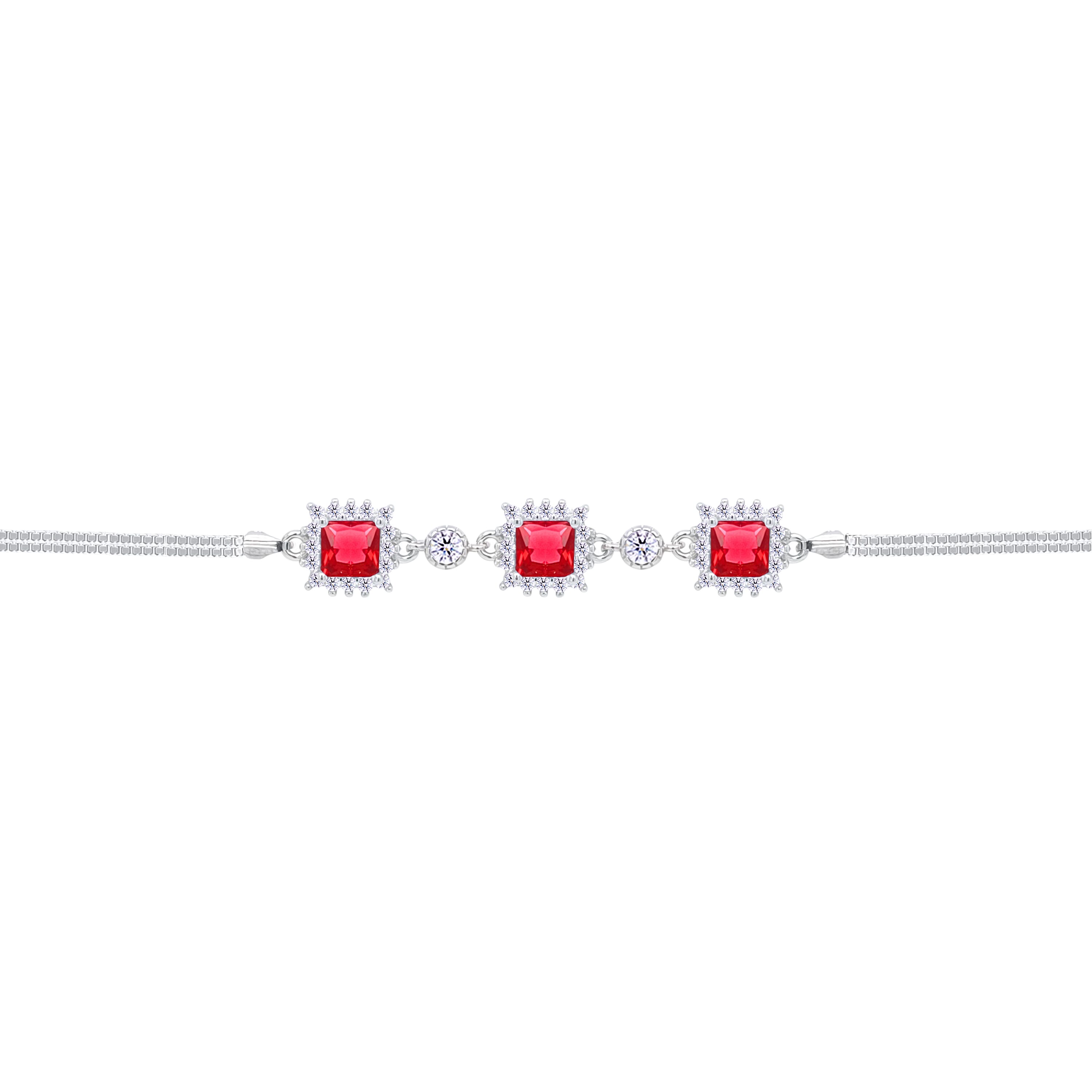 Asfour Crystal Box Chain Bracelet With Ruby Square Stones In 925 Sterling Silver-BD0292-R