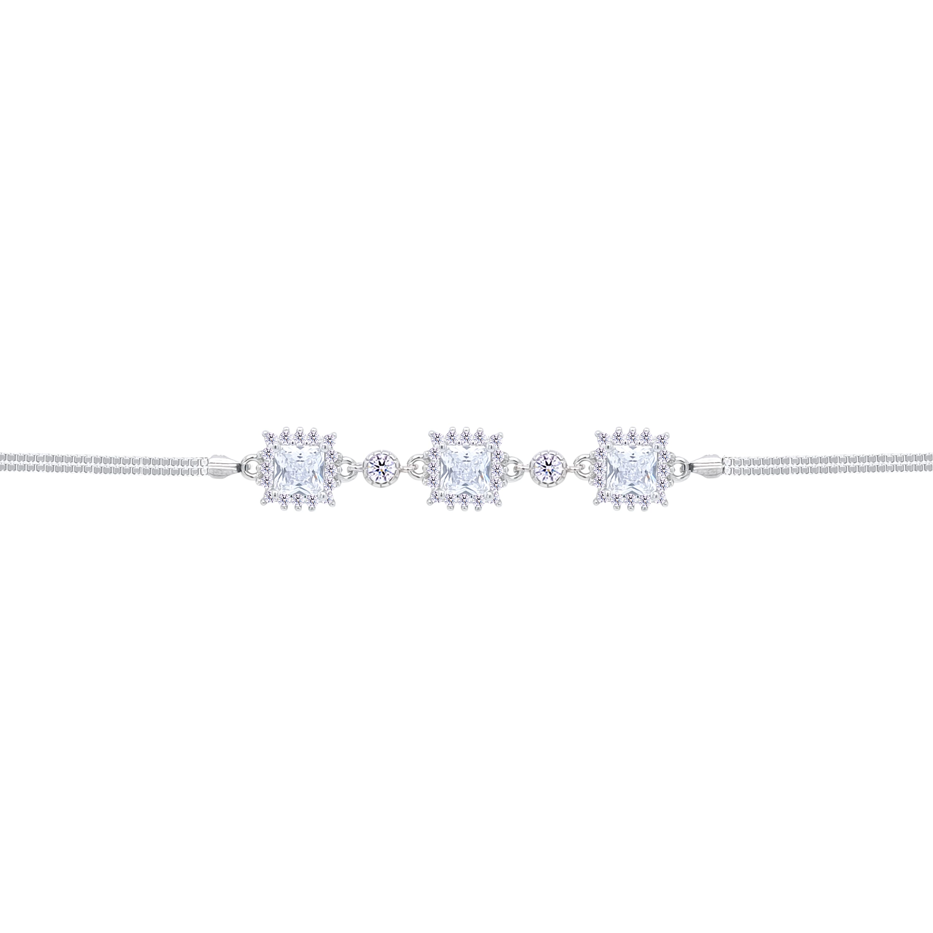 Asfour Crystal Box Chain Bracelet With Zircon Square Design In 925 Sterling Silver-BD0292