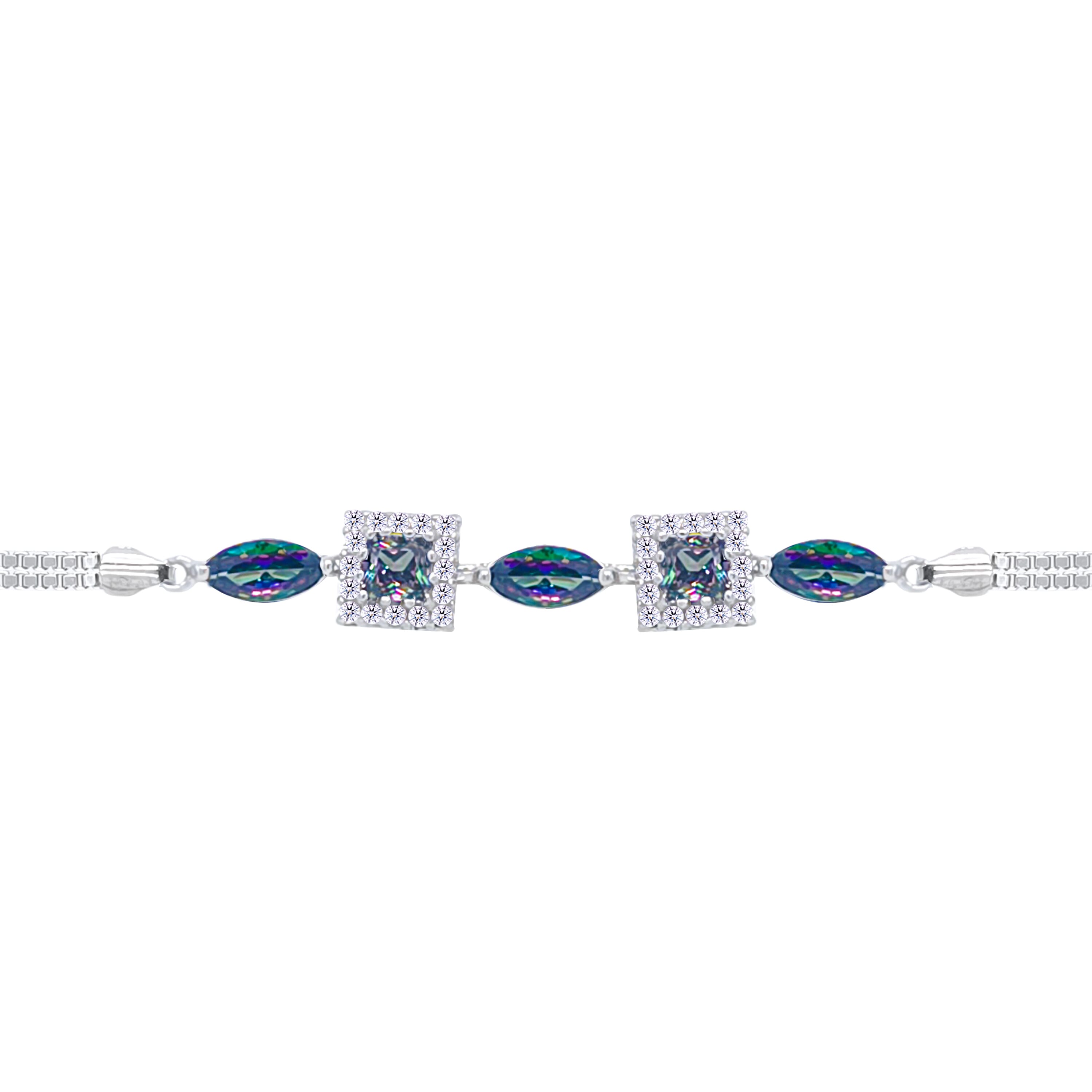 Asfour Crystal Tennis Bracelet With Turquoise Pear & Emerald Zircon In 925 Sterling Silver