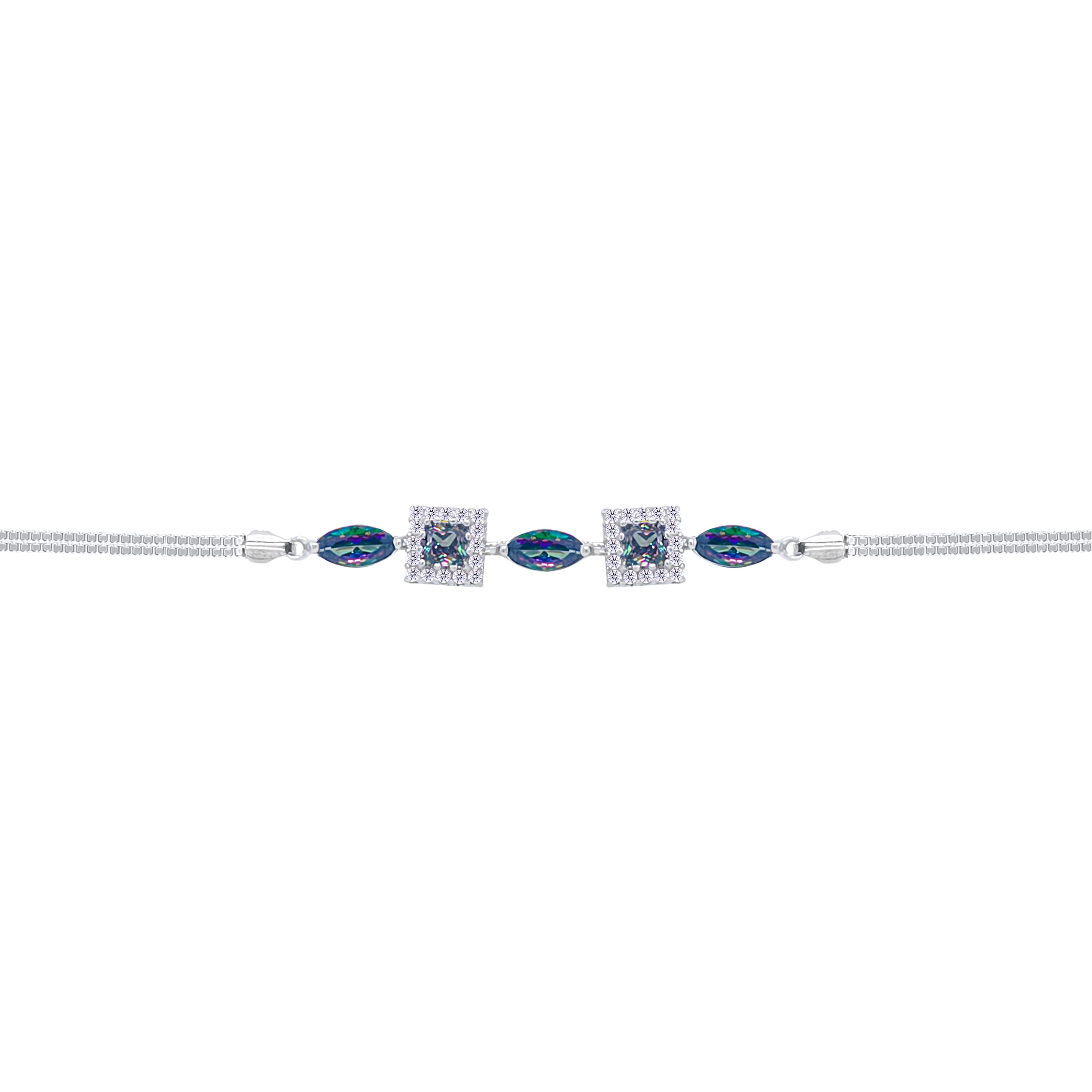 Asfour Crystal Box Chain Bracelet With Multi Color Marquise & Square Stones In 925 Sterling Silver-BD0293-AP