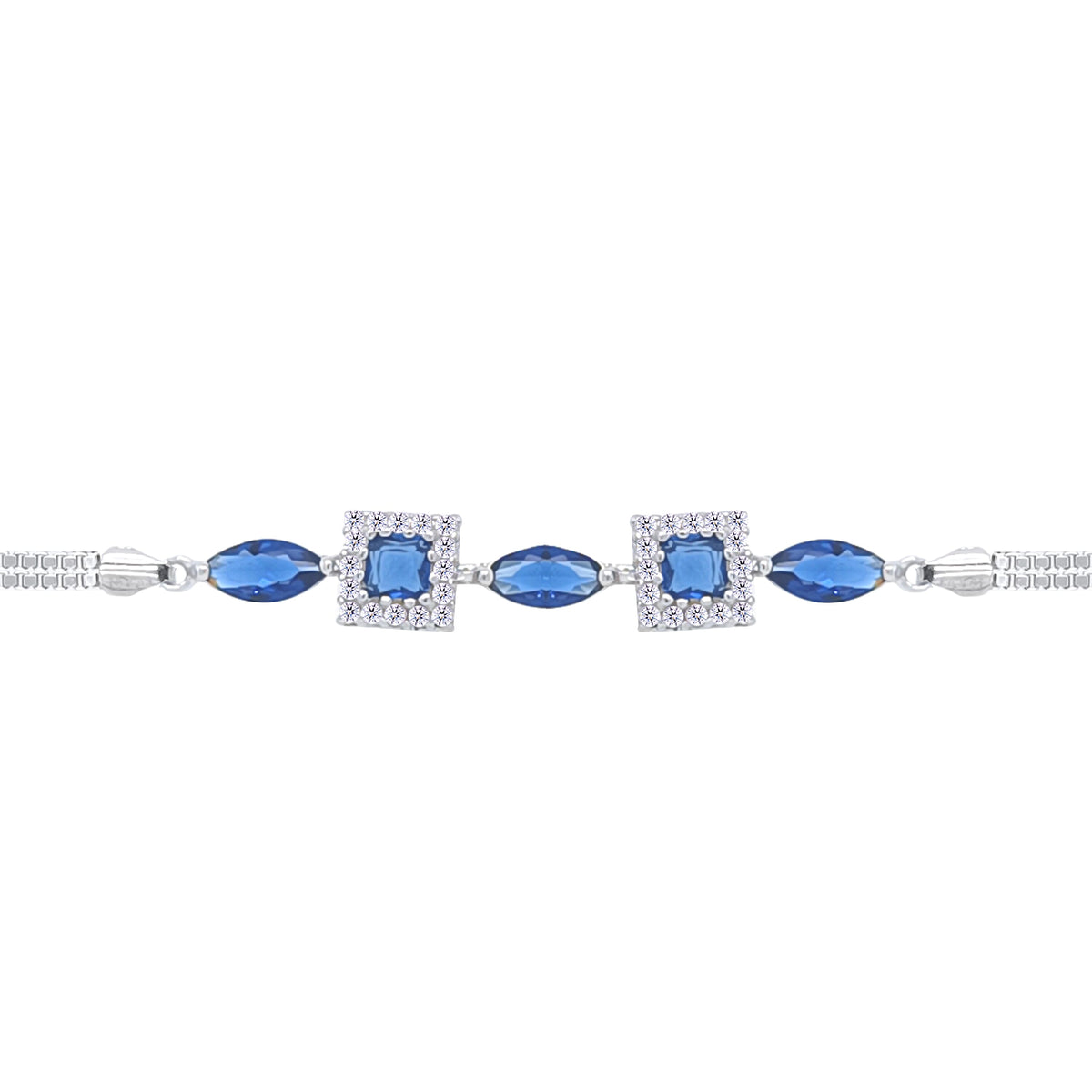 Asfour Crystal Tennis Bracelet With Turquoise Pear & Emerald Zircon In 925 Sterling Silver