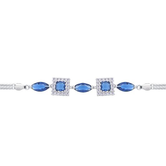 Asfour Crystal Tennis Bracelet With Turquoise Pear & Emerald Zircon In 925 Sterling Silver