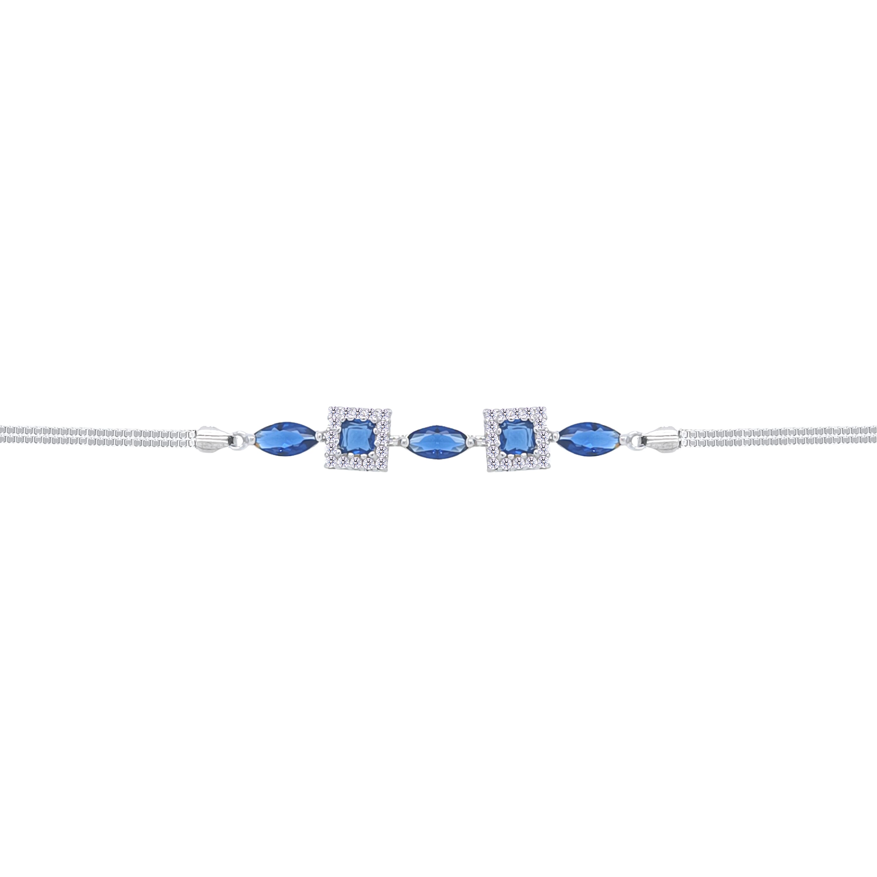 Asfour Crystal Box Chain Bracelet With Blue Marquise & Square Stones In 925 Sterling Silver-BD0293-B