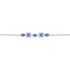 Asfour Crystal Box Chain Bracelet With Blue Marquise & Square Stones In 925 Sterling Silver-BD0293-B