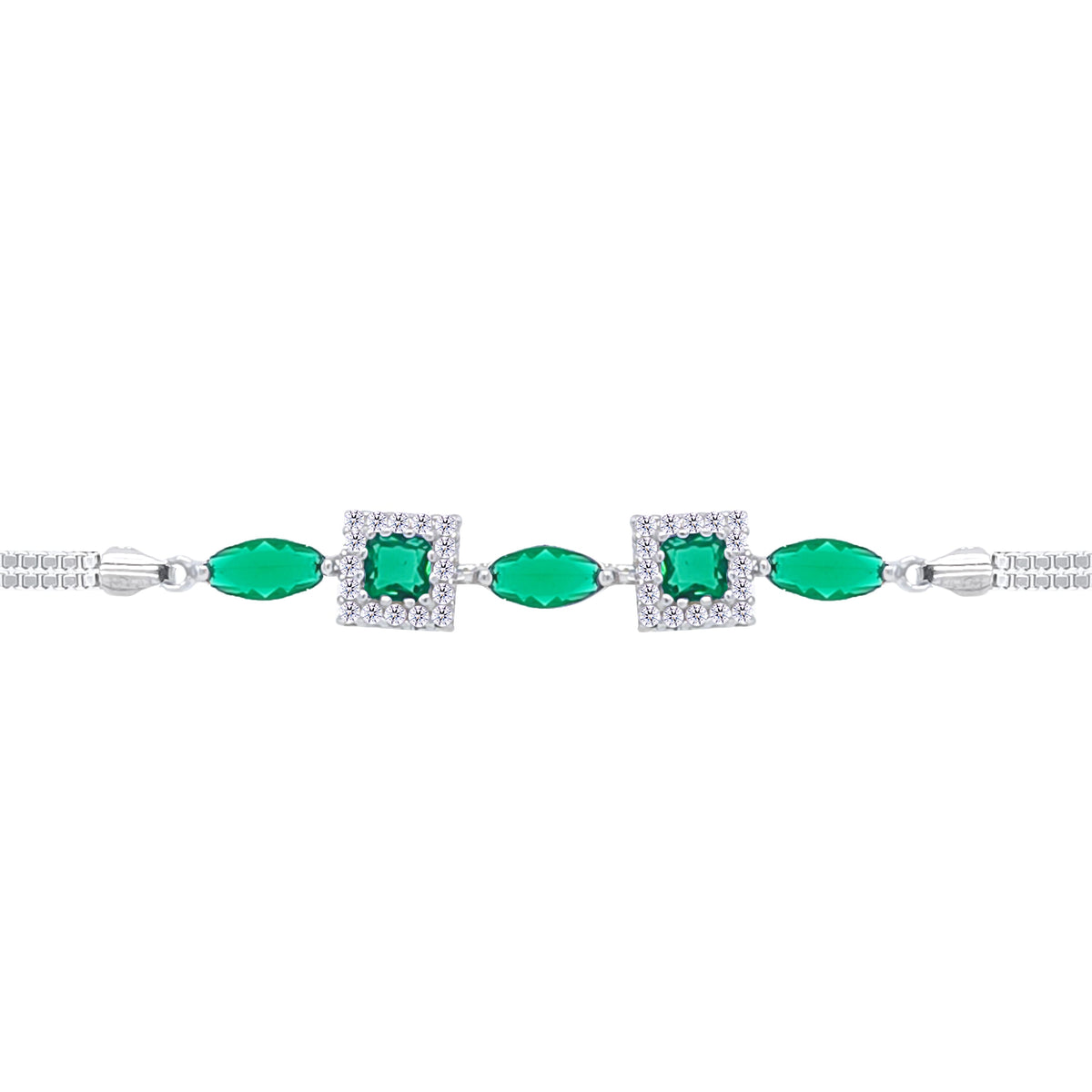 Asfour Crystal Tennis Bracelet With Turquoise Pear & Emerald Zircon In 925 Sterling Silver