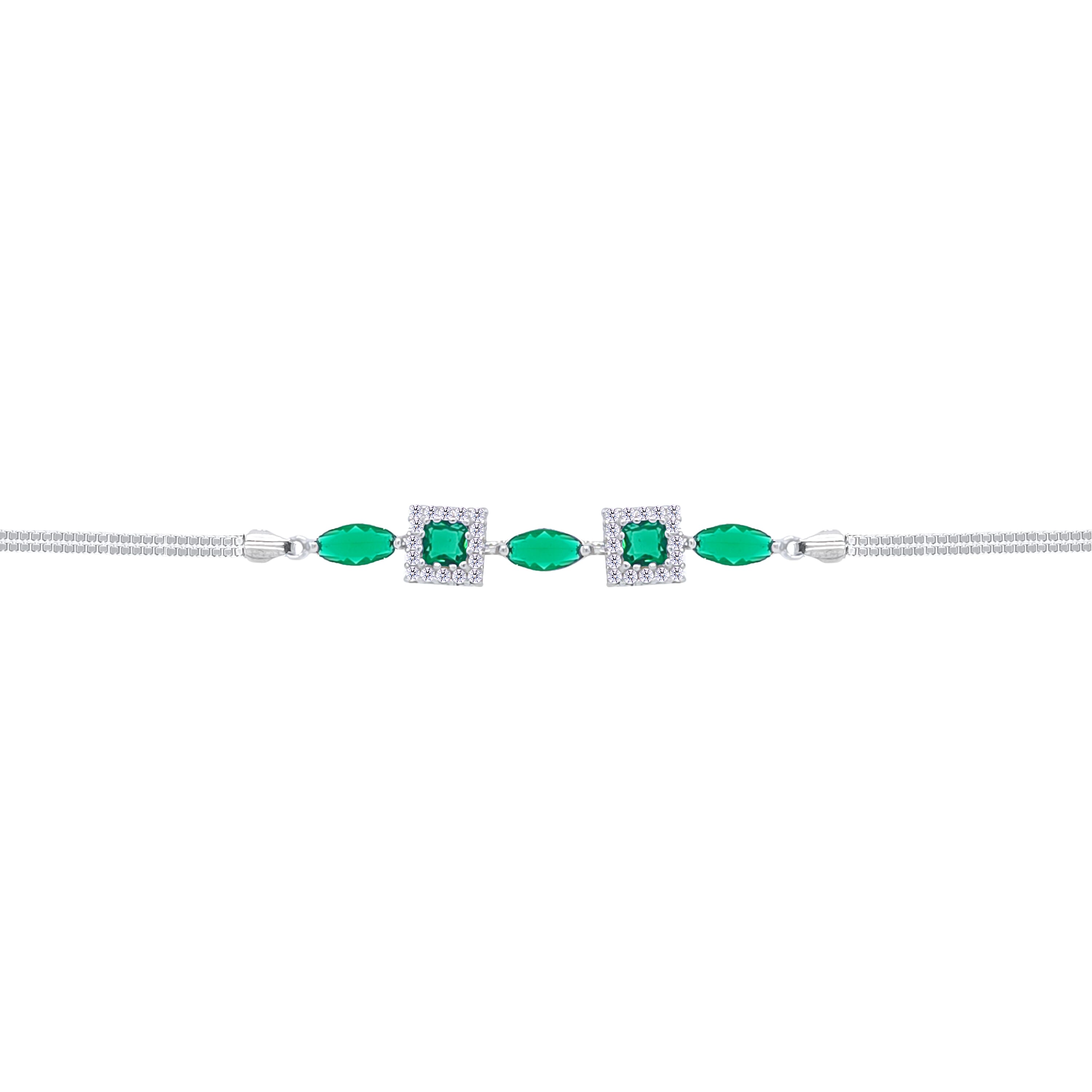 Asfour Crystal Box Chain Bracelet With Emerald Marquise & Square Stones In 925 Sterling Silver-BD0293-G