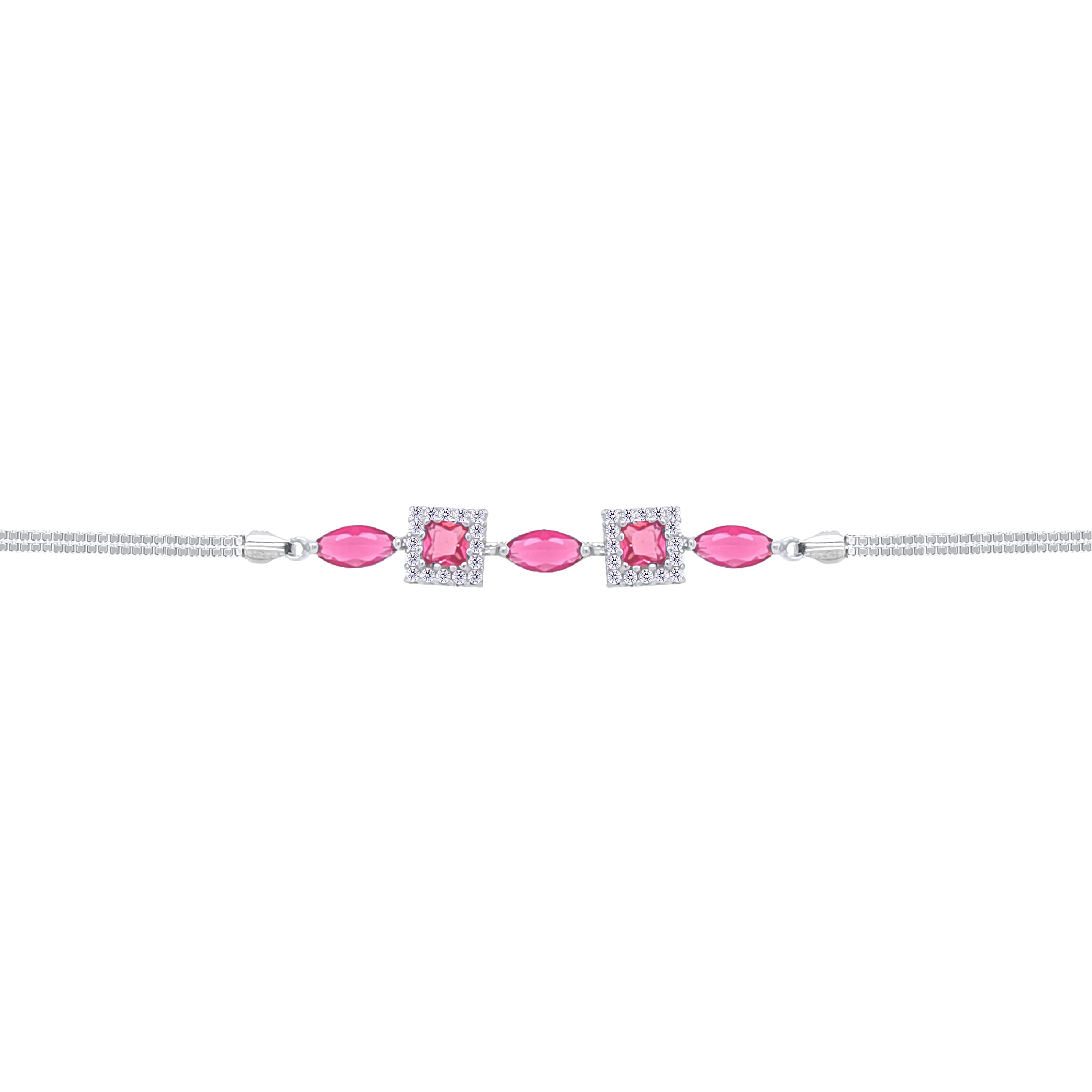 Asfour Crystal Box Chain Bracelet With Dark Rose Marquise & Square Stones In 925 Sterling Silver-BD0293-O5